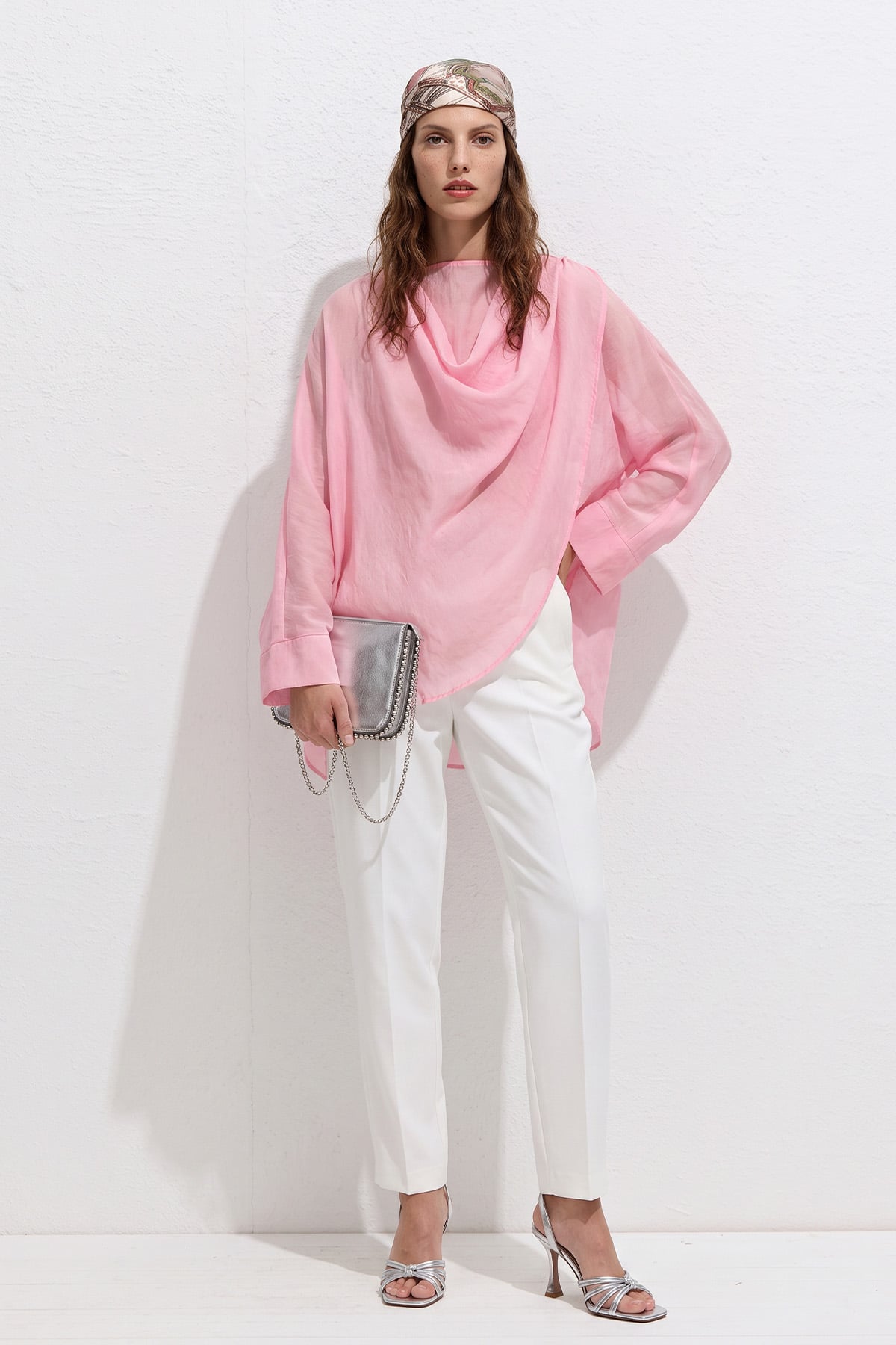 Omuz Şal Detaylı Tunik Y0156 - AÇIK PEMBE |  