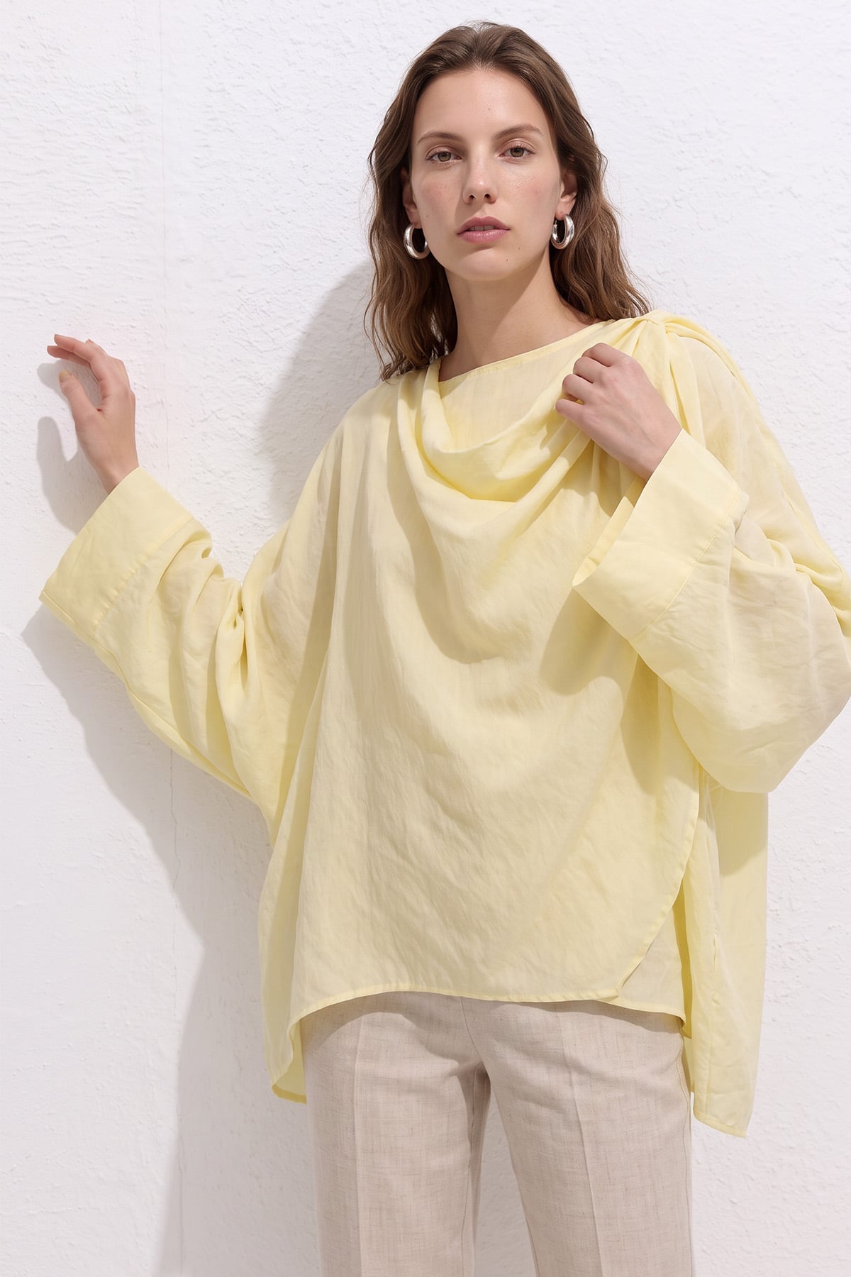 Omuz Şal Detaylı Tunik Y0156 - AÇIK SARI | zenne.com 
