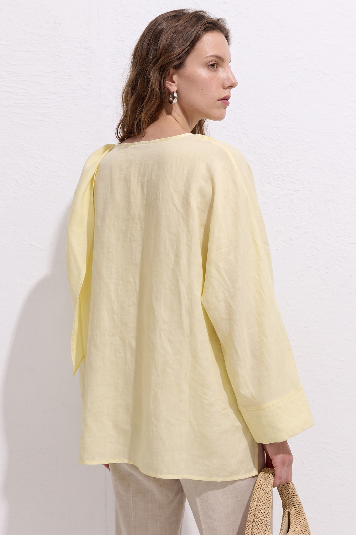 Omuz Şal Detaylı Tunik Y0156 - AÇIK SARI | zenne.com 