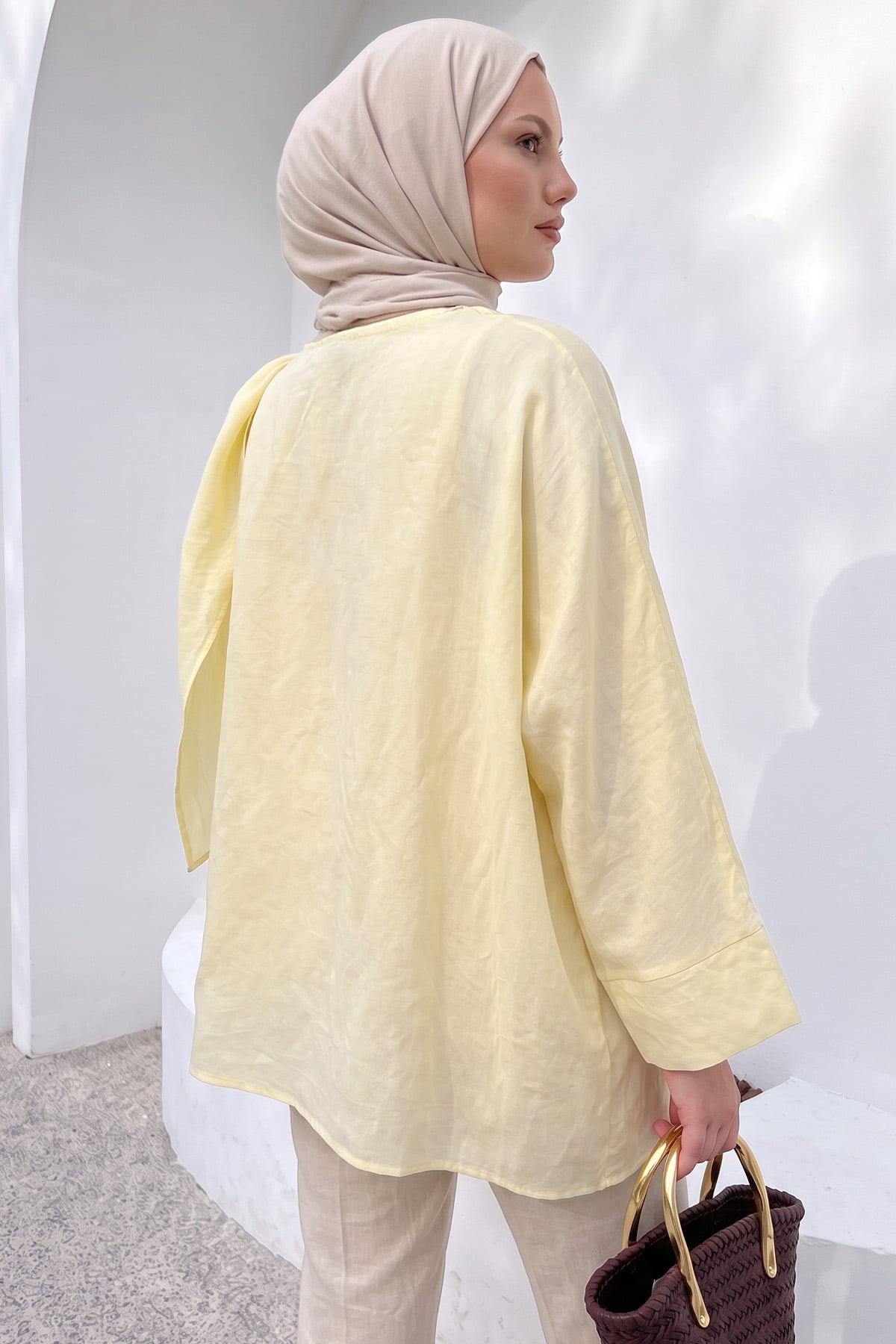 Omuz Şal Detaylı Tunik Y0156 - AÇIK SARI |  