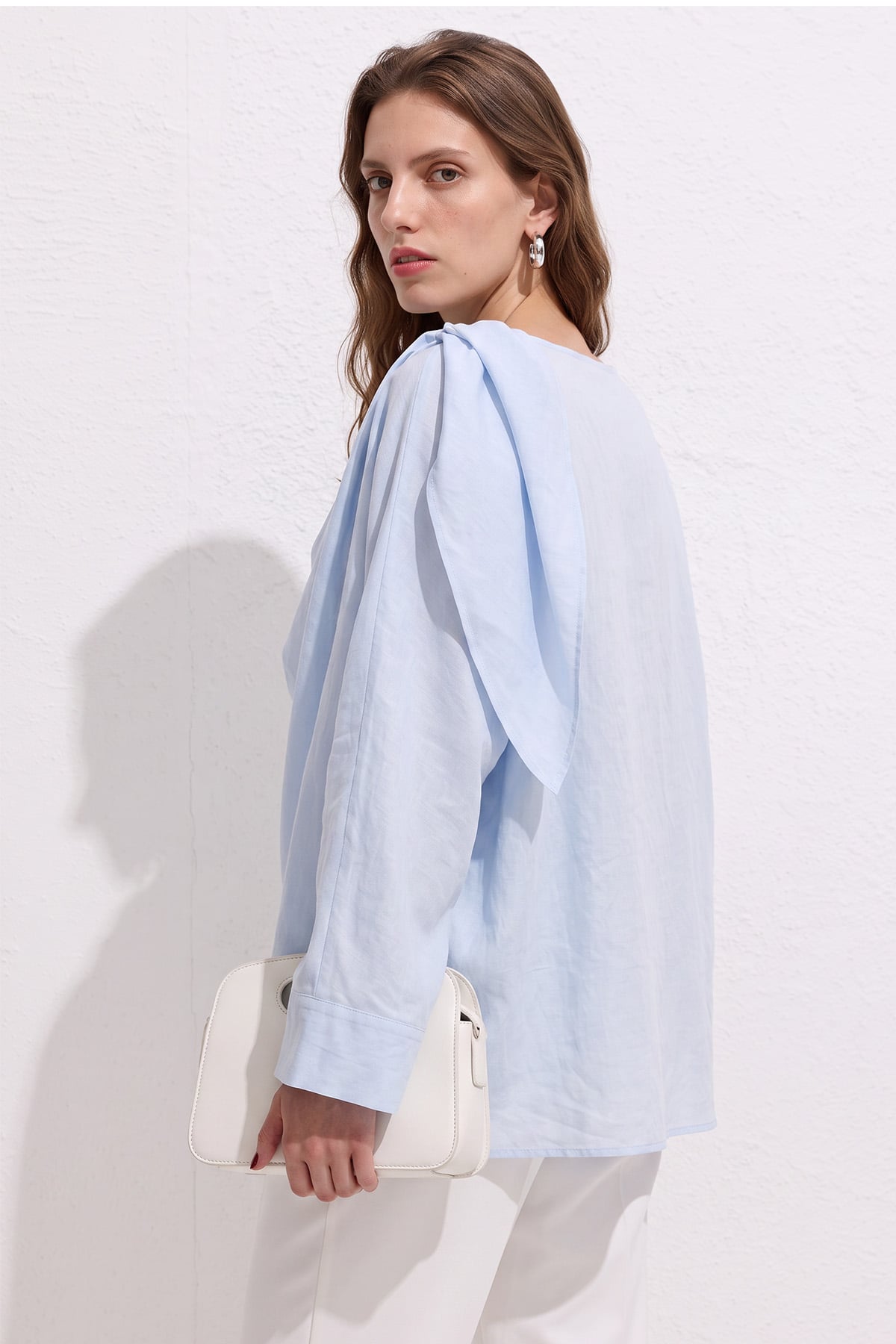 Omuz Şal Detaylı Tunik Y0156 - BEBE MAVİSİ |  