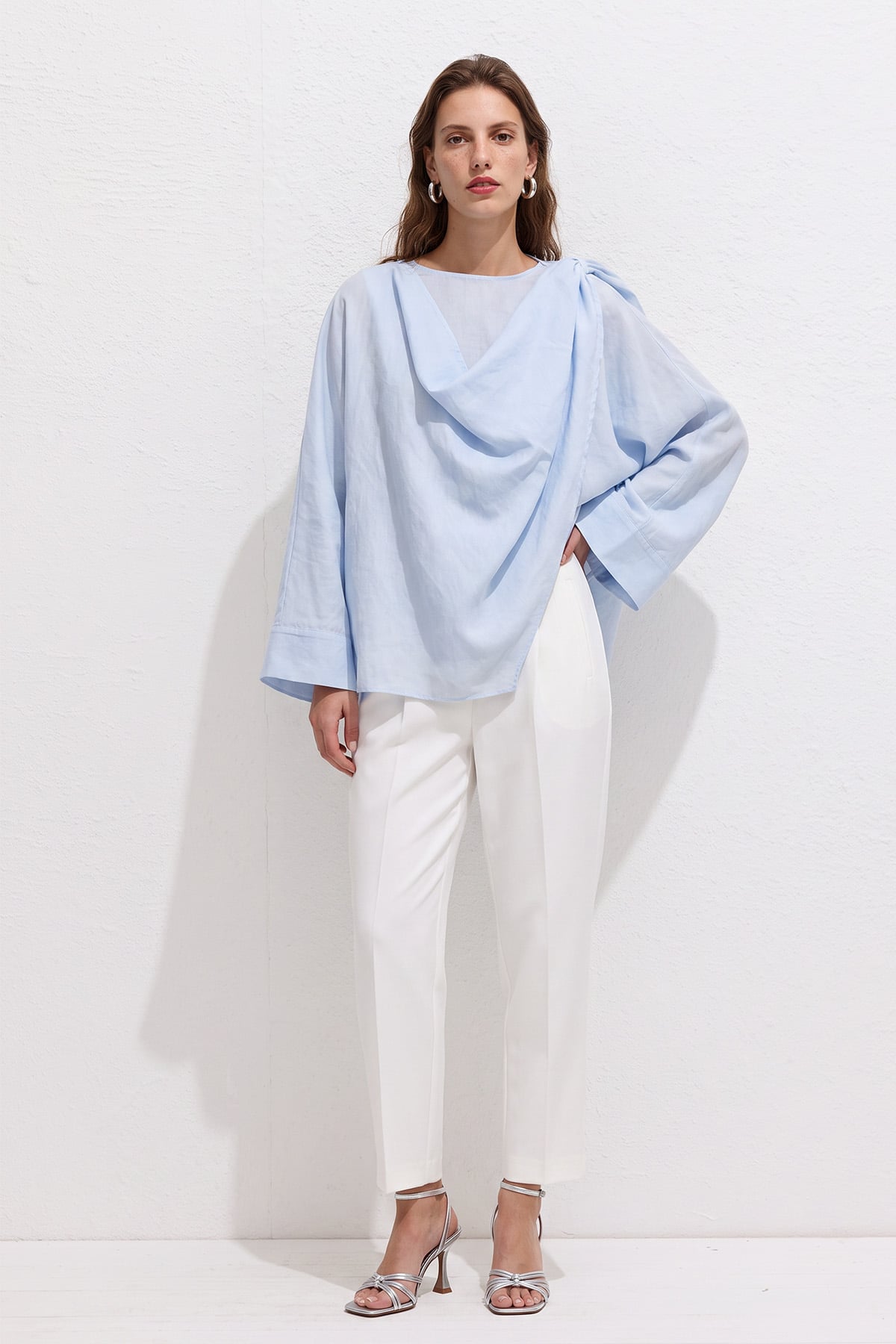 Omuz Şal Detaylı Tunik Y0156 - BEBE MAVİSİ |  