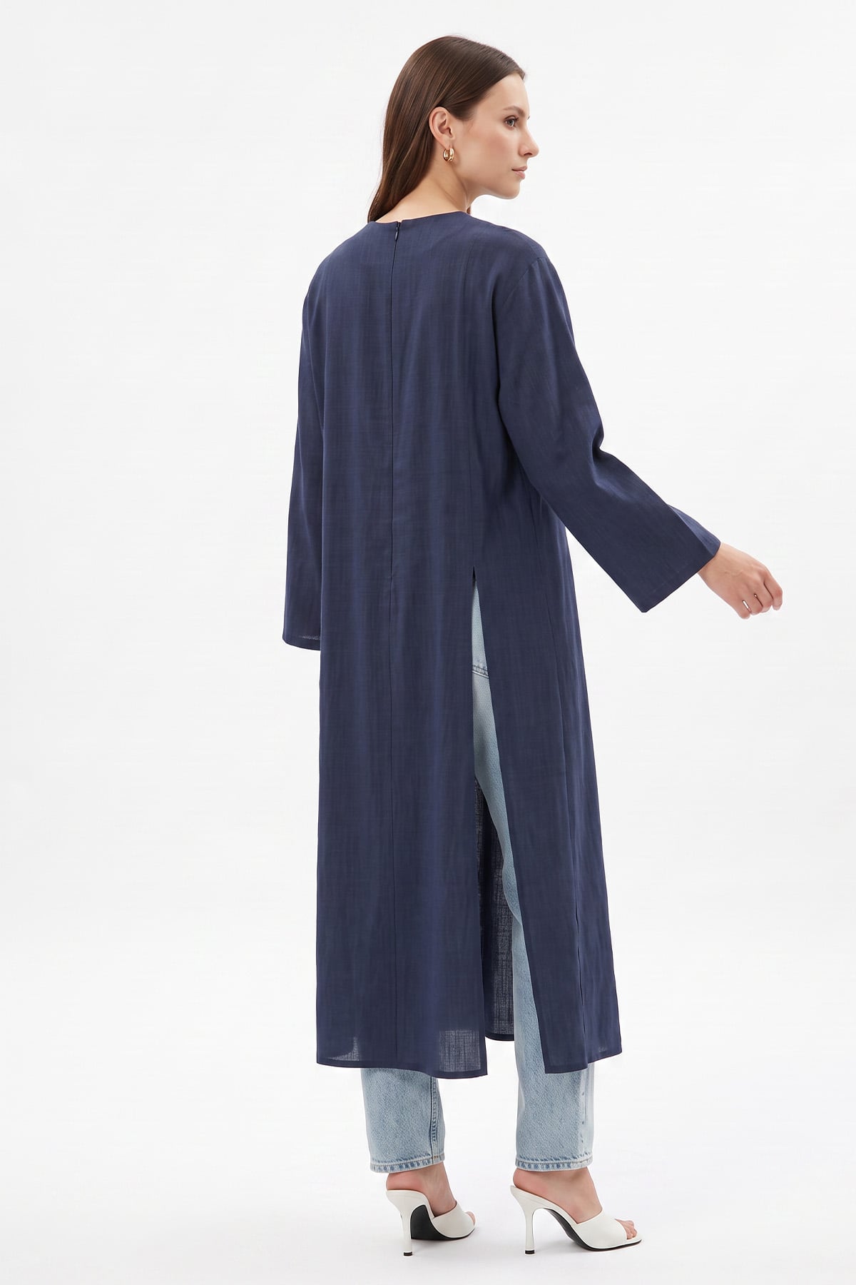  Yırtmaçlı Uzun Tunik Y0162 - LACİVERT | zenne.com 