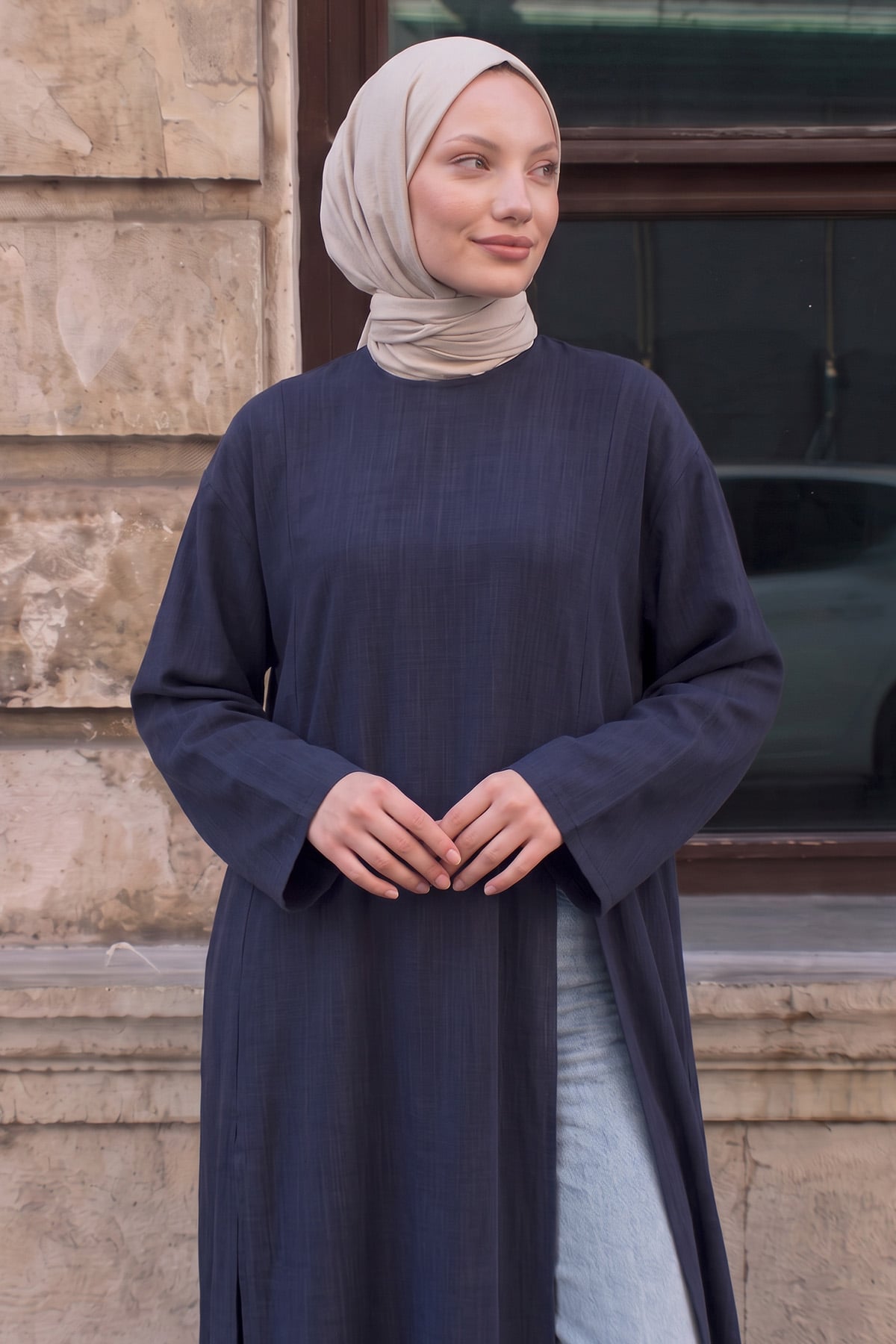  Yırtmaçlı Uzun Tunik Y0162 - LACİVERT | zenne.com 