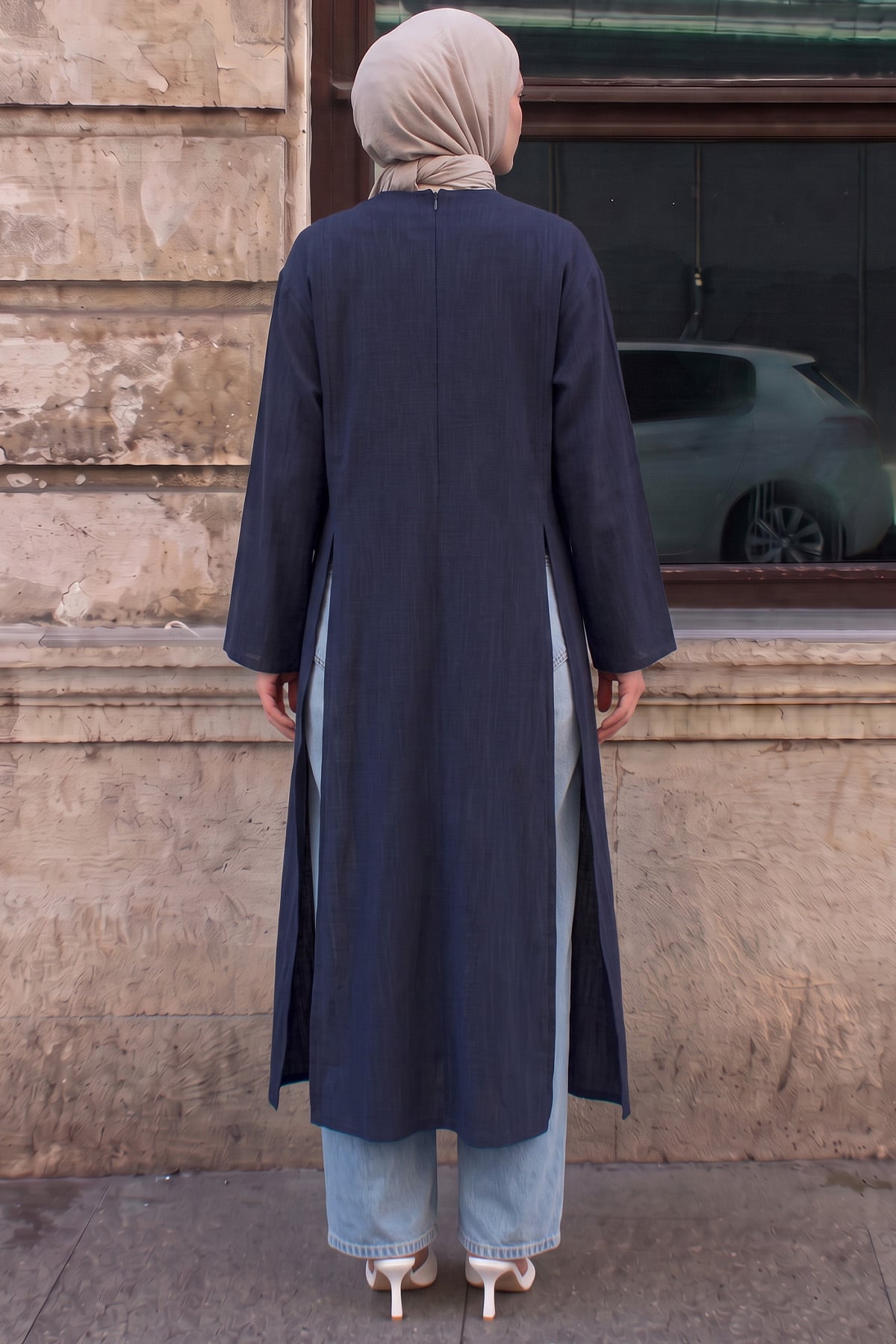 Yırtmaçlı Uzun Tunik Y0162 - LACİVERT | zenne.com 