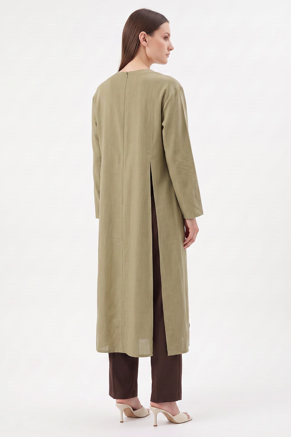  Yırtmaçlı Uzun Tunik Y0162 - HAKİ | zenne.com 