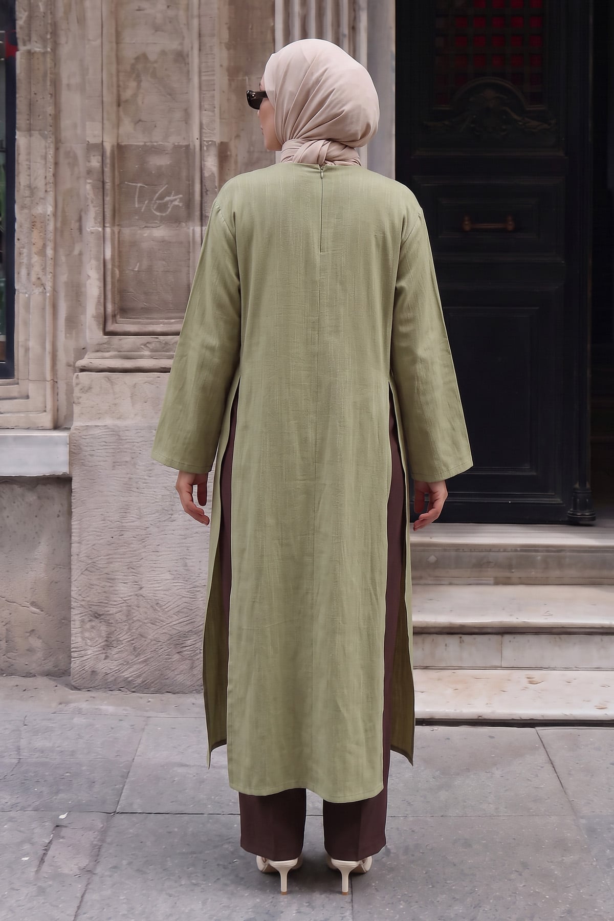  Yırtmaçlı Uzun Tunik Y0162 - HAKİ | zenne.com 