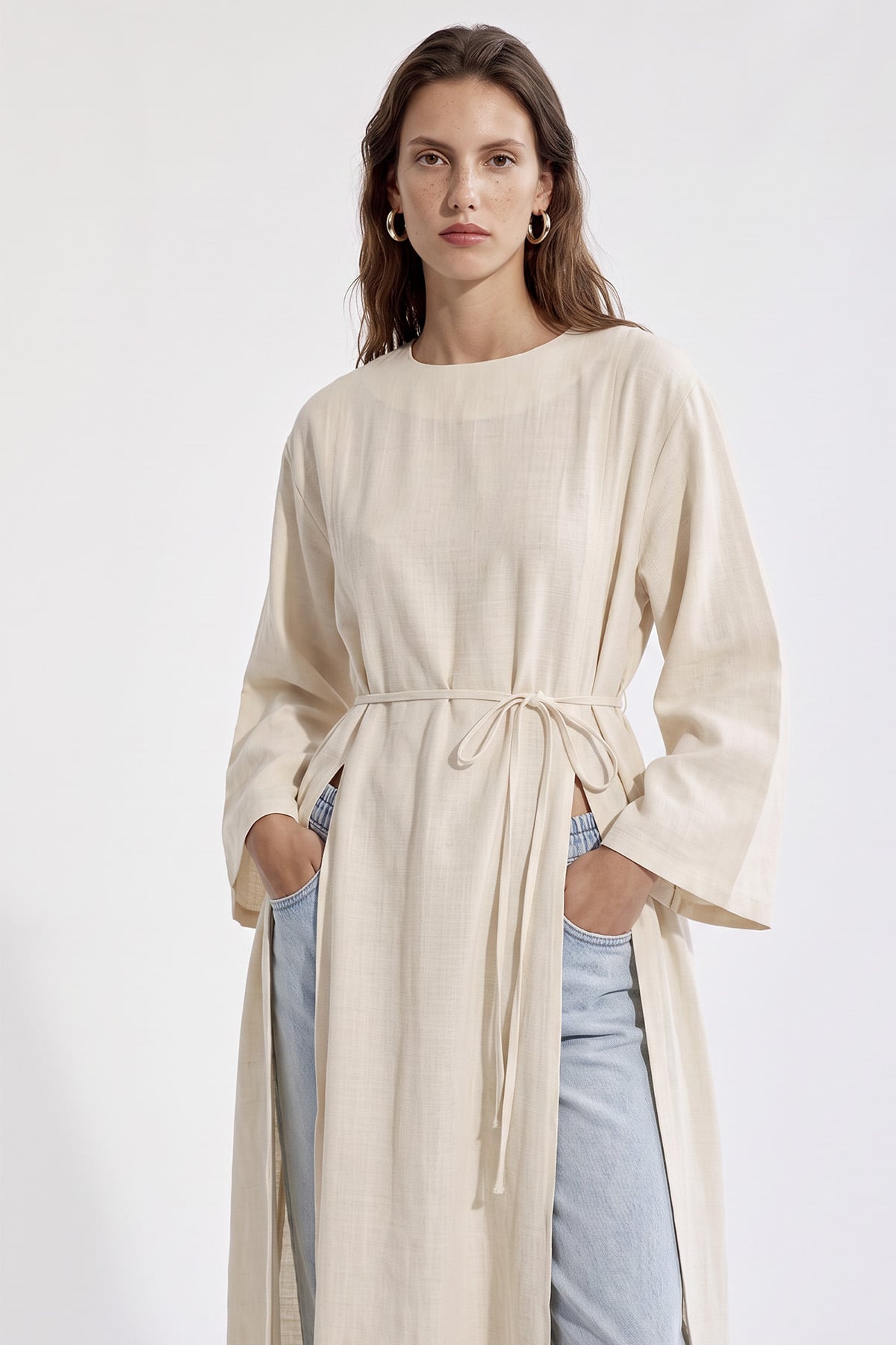  Yırtmaçlı Uzun Tunik Y0162 - EKRU |  