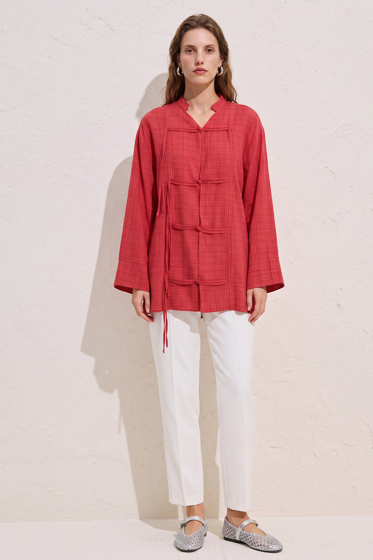 Çin Düğmeli Tunik Y0158 - KIRMIZI |  