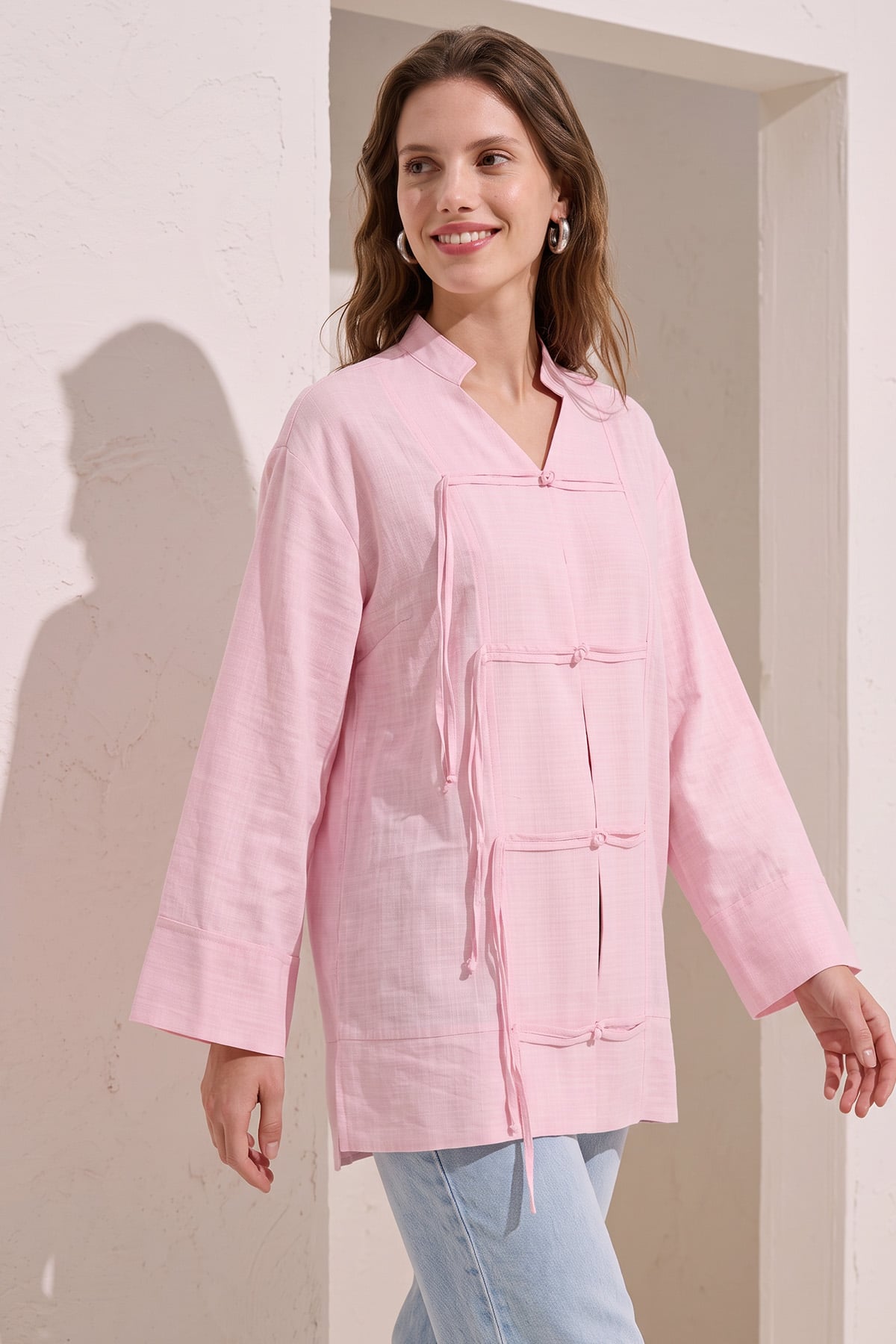 Çin Düğmeli Tunik Y0158 - PEMBE  |  