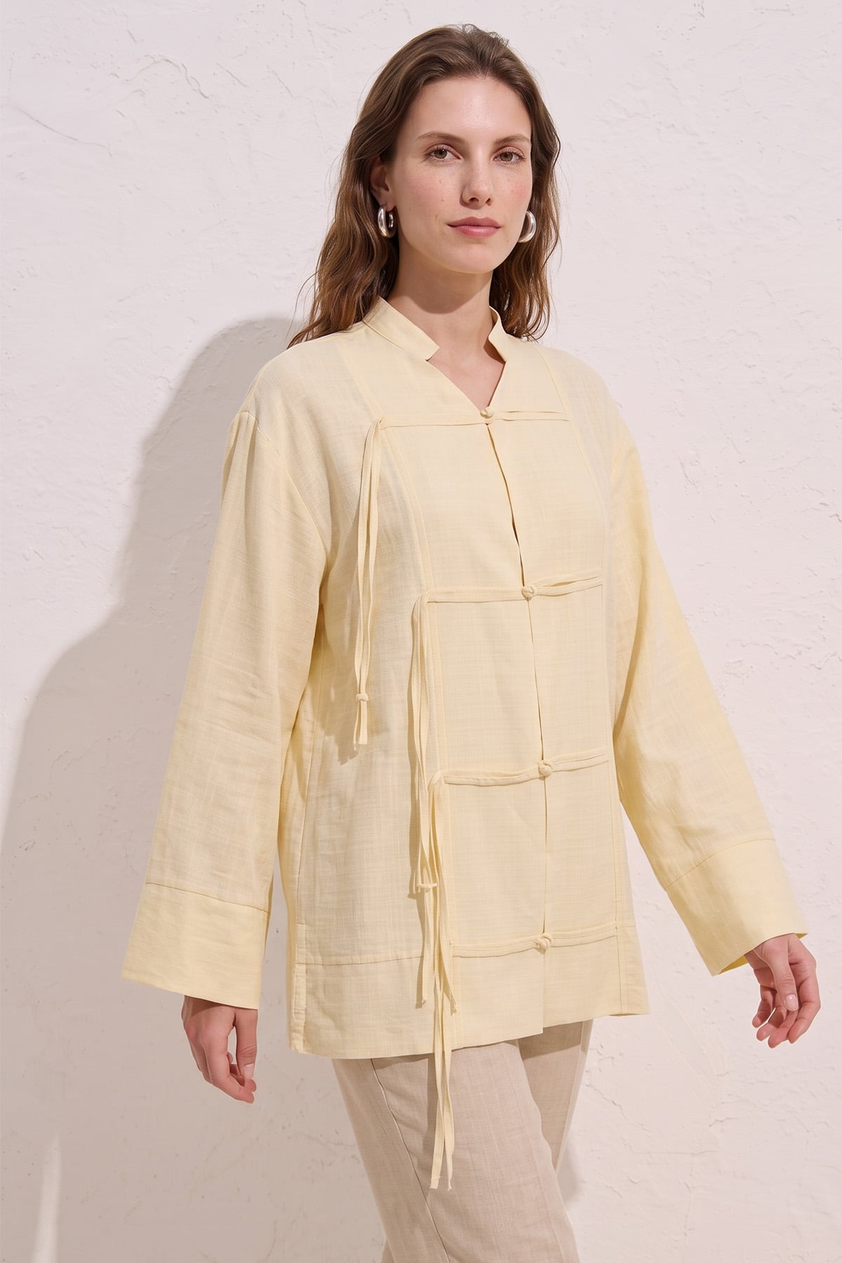Çin Düğmeli Tunik Y0158 - SARI |  