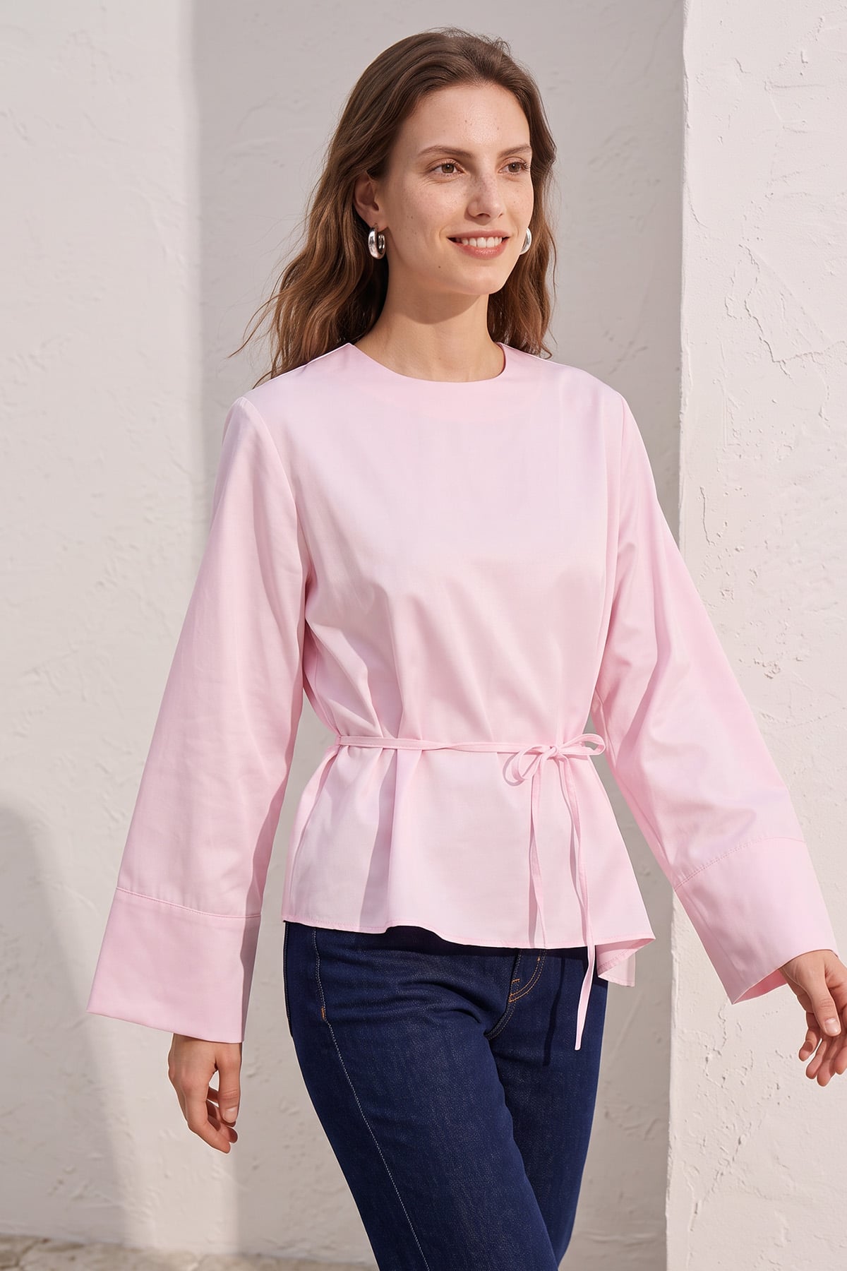 Verev Kesim Bluz Y0160 - AÇIK PEMBE | zenne.com 