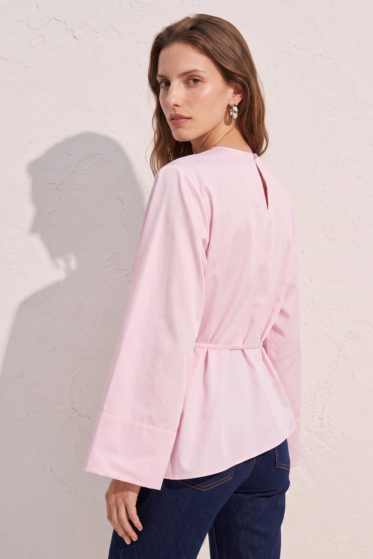 Verev Kesim Bluz Y0160 - AÇIK PEMBE | zenne.com 