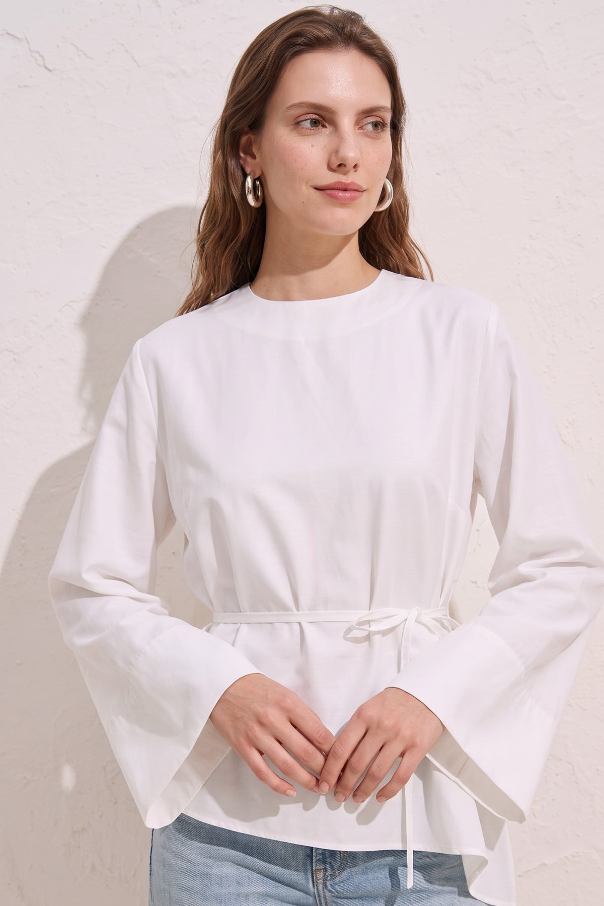 Verev Kesim Bluz Y0160 - BEYAZ | zenne.com 