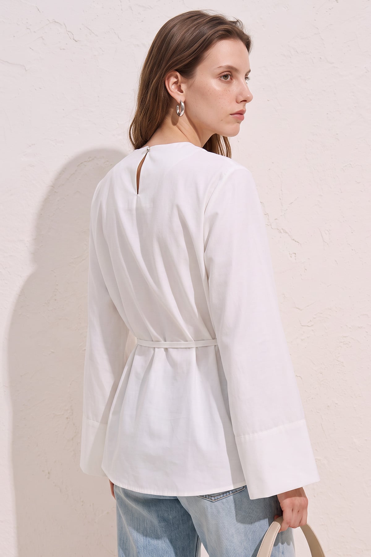 Verev Kesim Bluz Y0160 - BEYAZ | zenne.com 