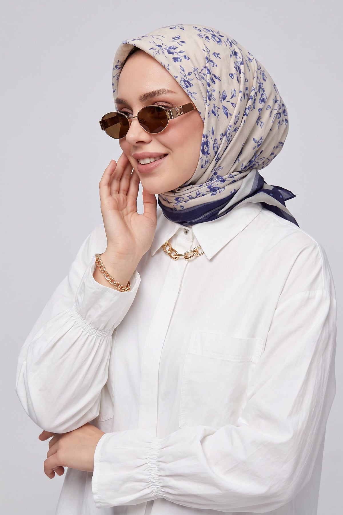 Desenli  Naida Eşarp 8039 - LACİVERT GRİ  |  