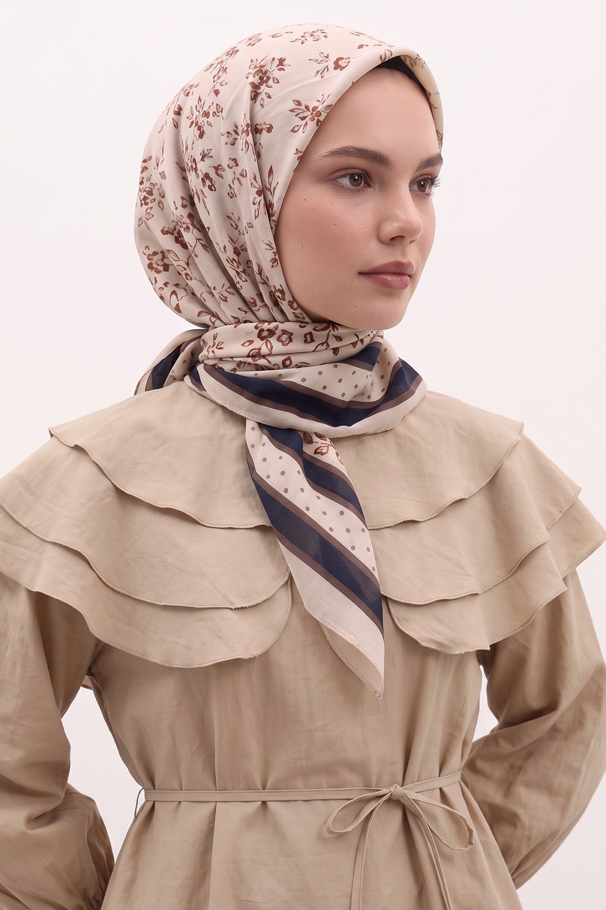 Desenli  Naida Eşarp 8039 - VİZON BEJ  |  