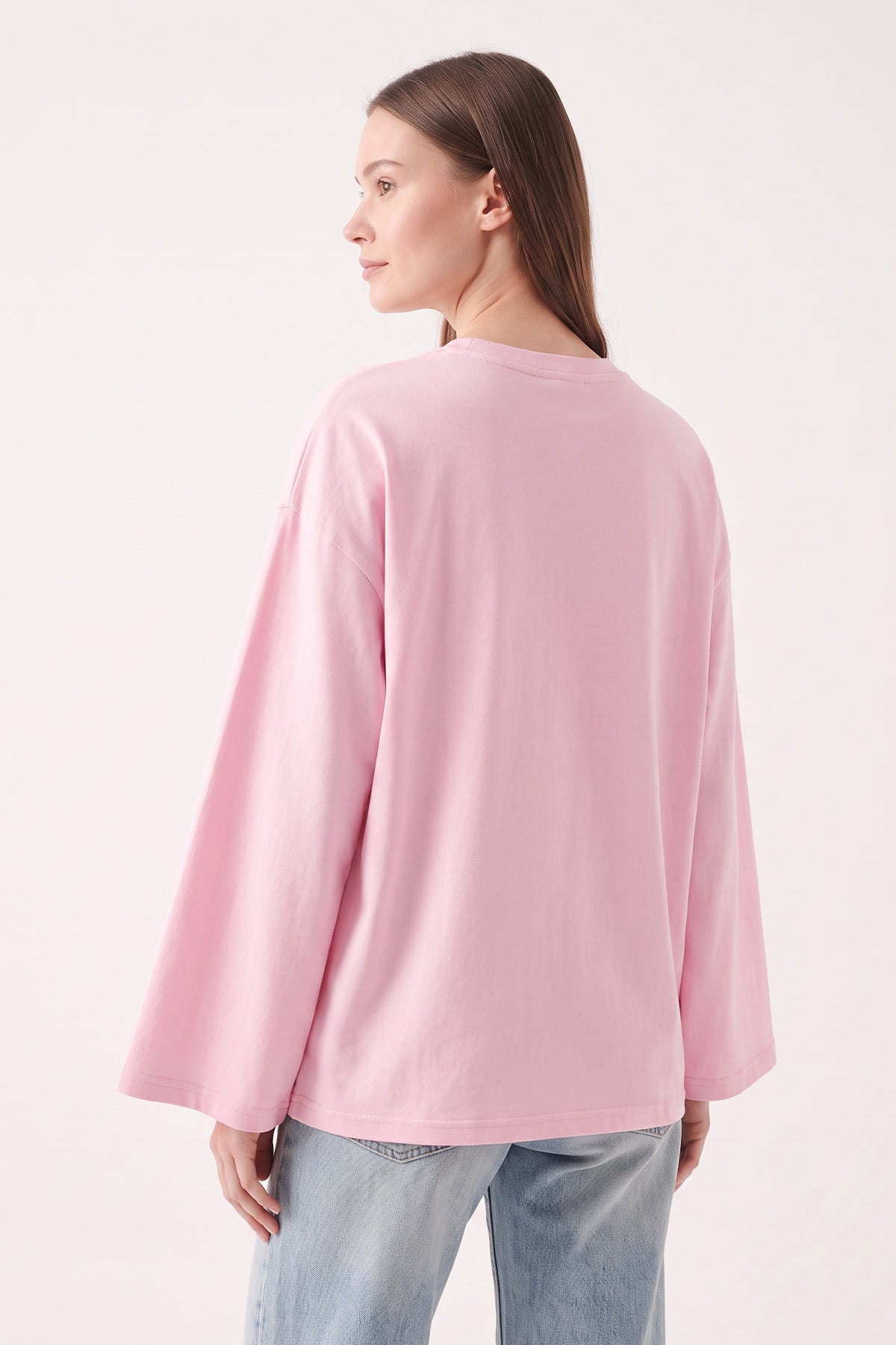 Çiçek Nakışlı Penye Bluz 13137 - AÇIK PEMBE | zenne.com 