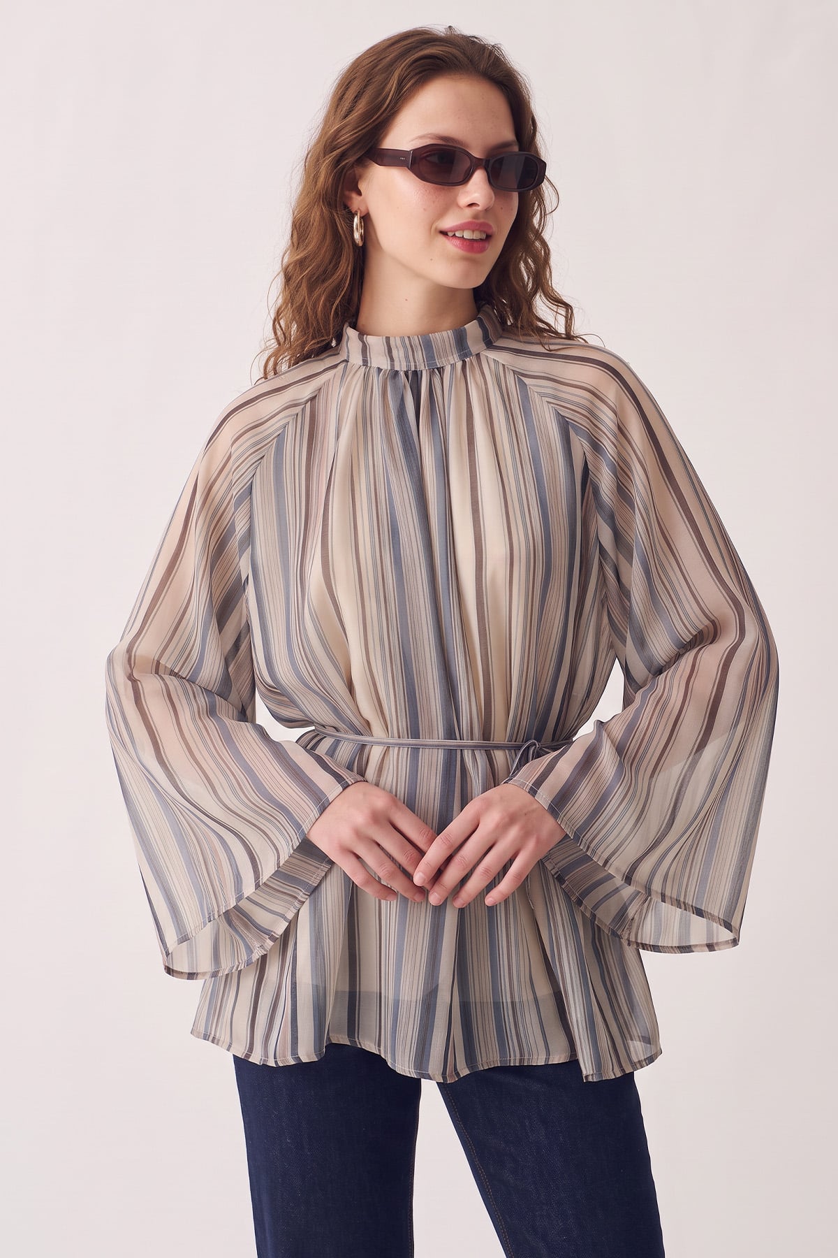 Çizgili Reglan Kol Tunik 260203 - LACİVERT |  