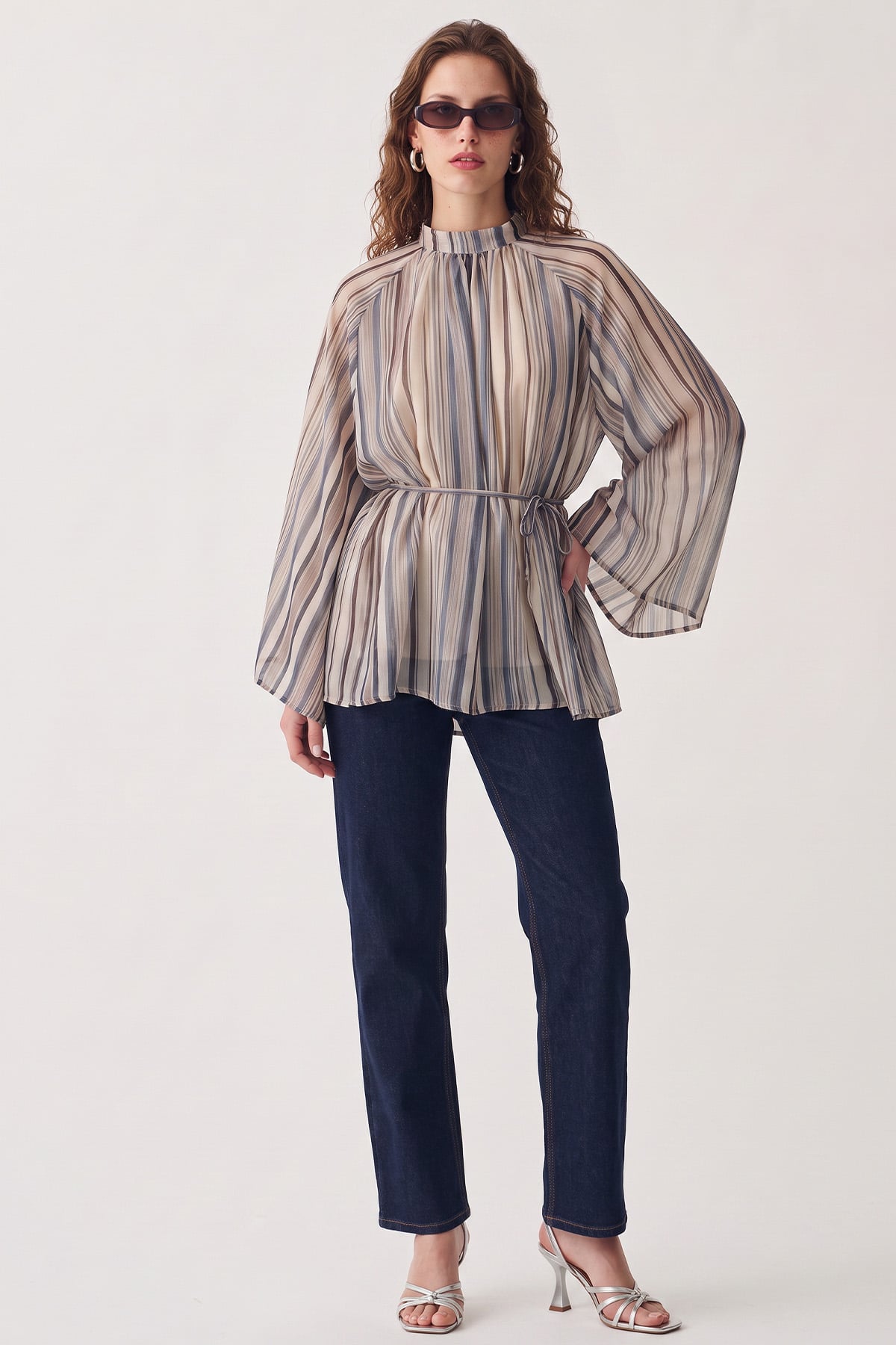 Çizgili Reglan Kol Tunik 260203 - LACİVERT |  