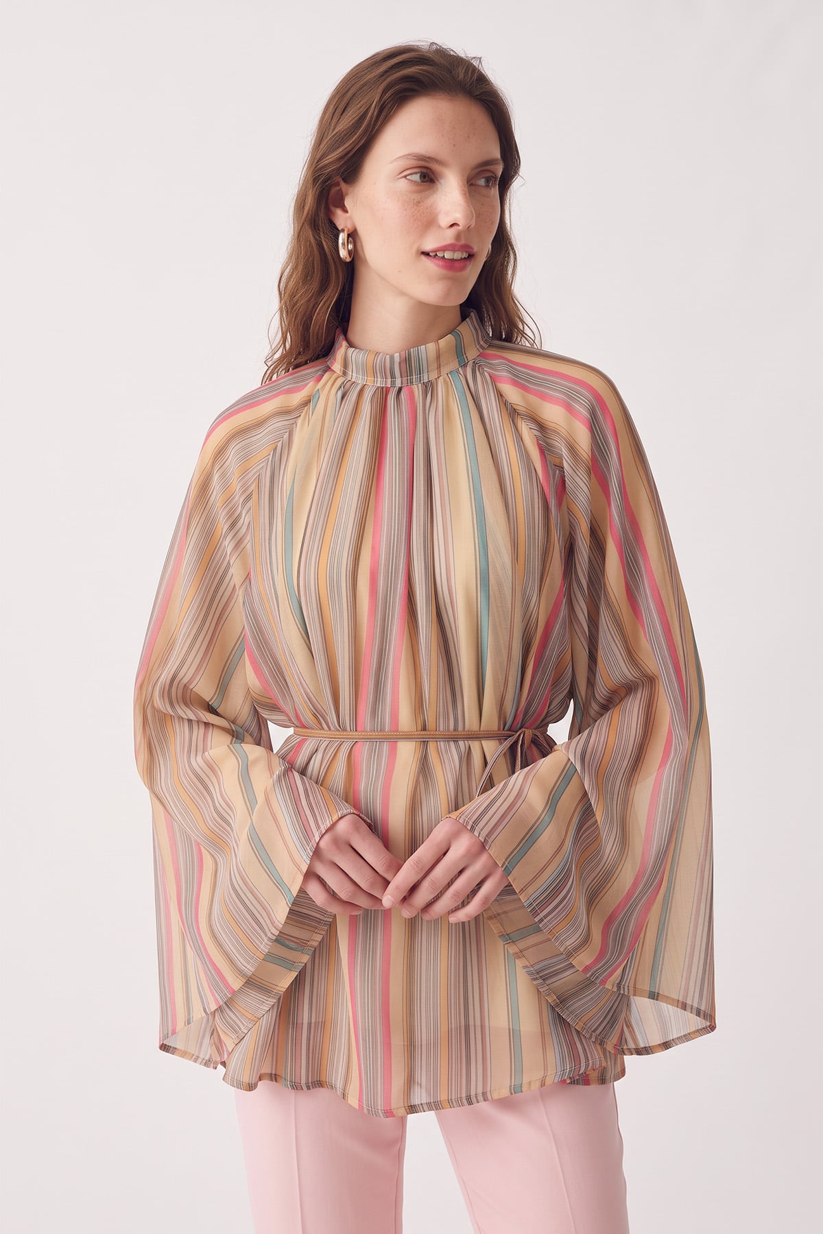 Çizgili Reglan Kol Tunik 260203 - SARI |  