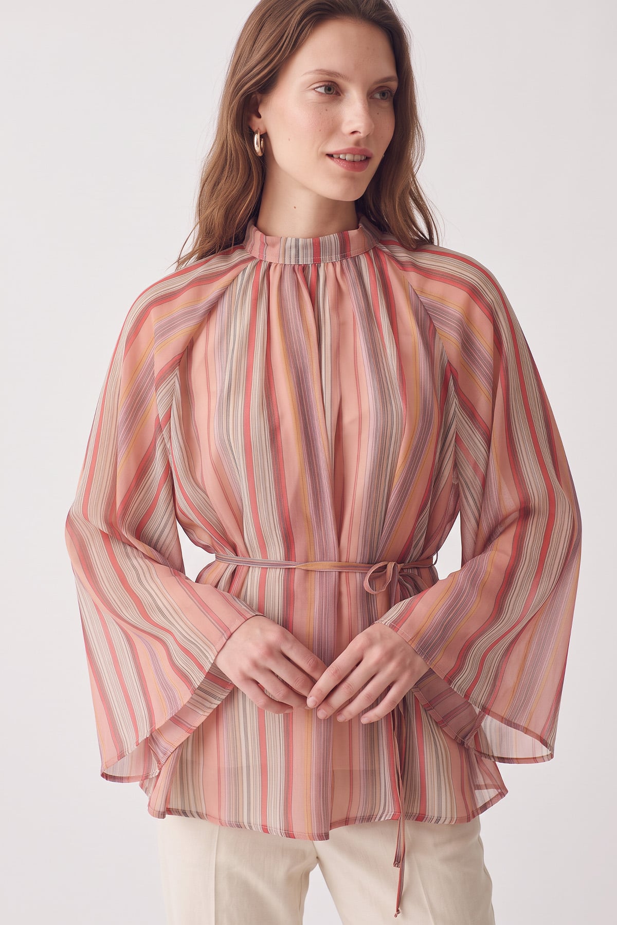 Çizgili Reglan Kol Tunik 260203 - NAR ÇİÇEĞİ |  