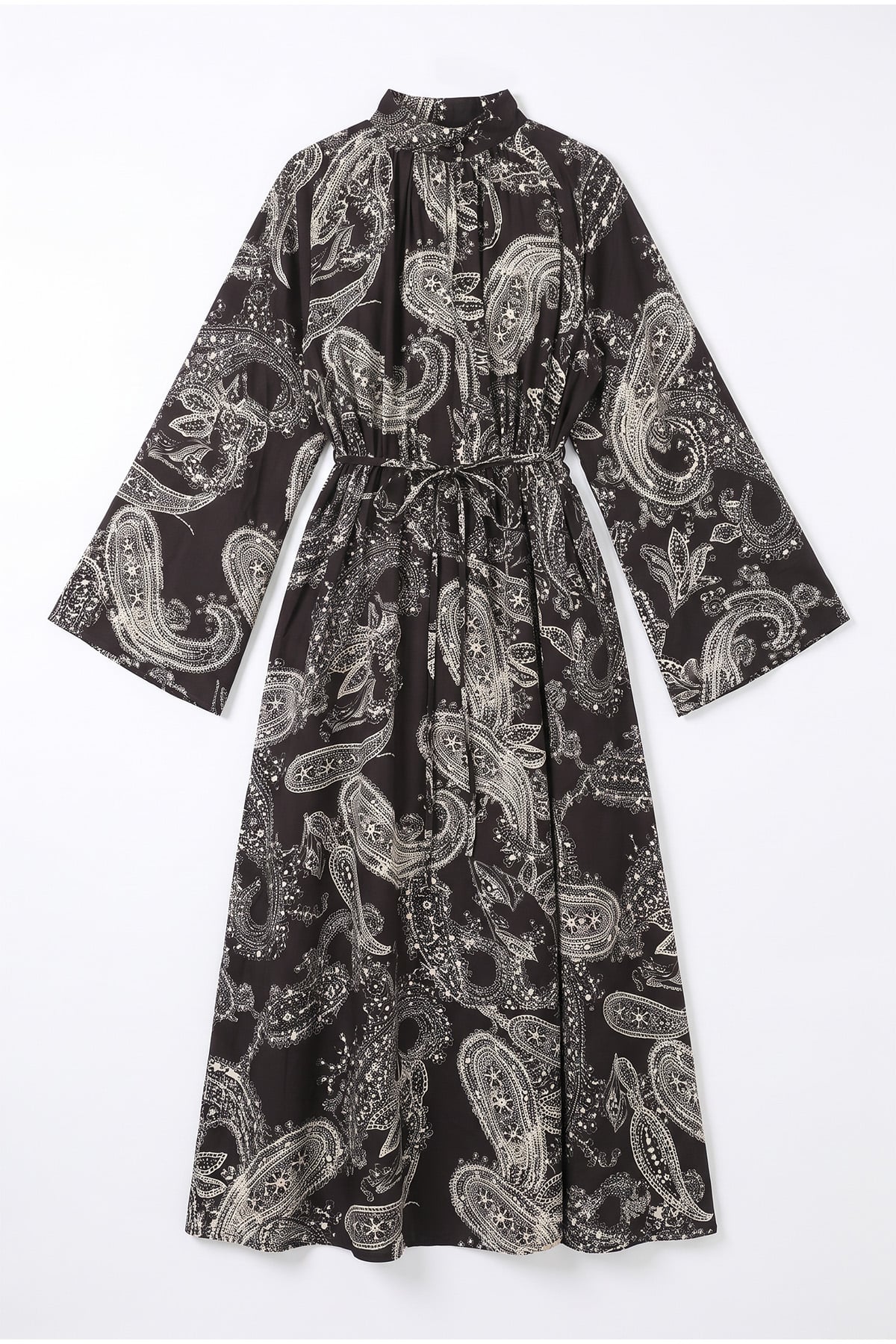 Buta Desenli  Elbise Y0165 - KOYU KAHVE |  