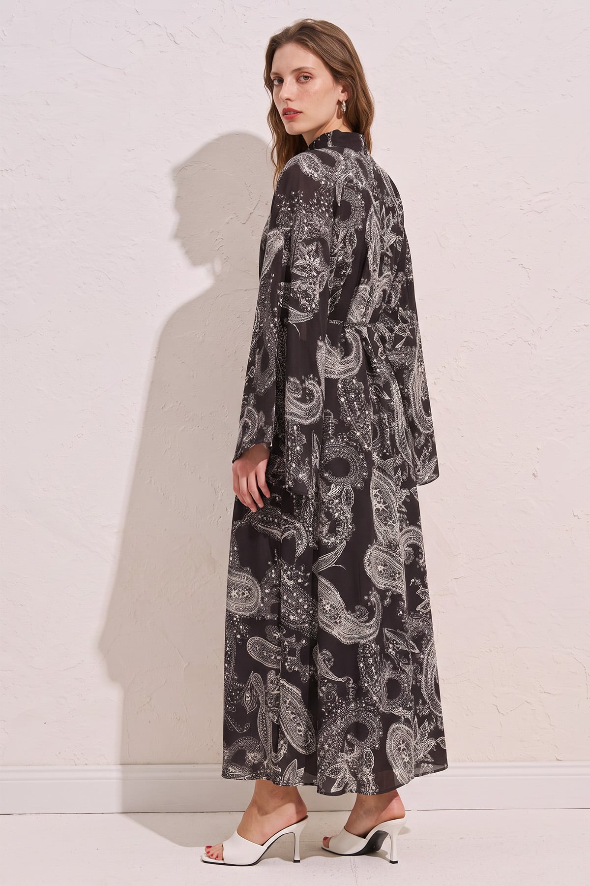 Buta Desenli  Elbise Y0165 - KOYU KAHVE | zenne.com 