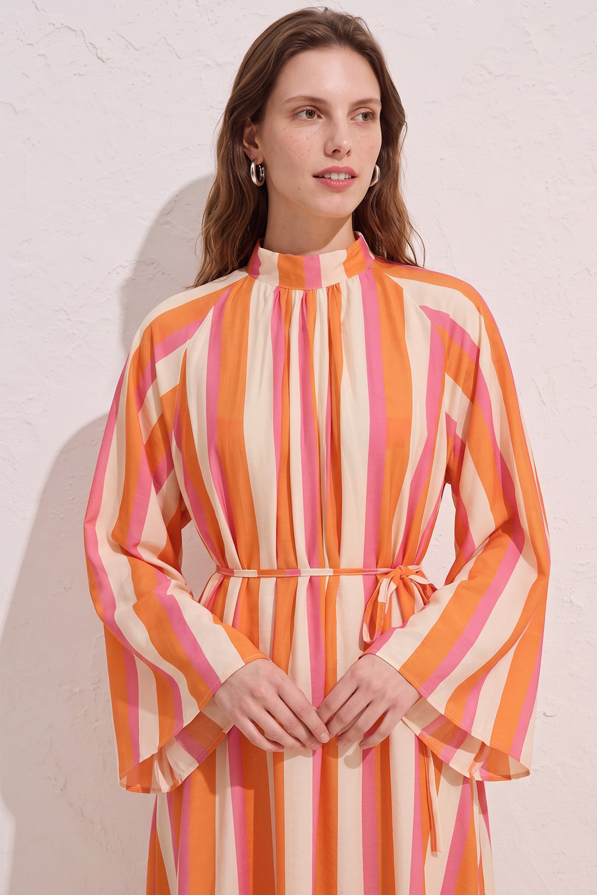 Çizgili  Elbise Y0165 - MERCAN | zenne.com 