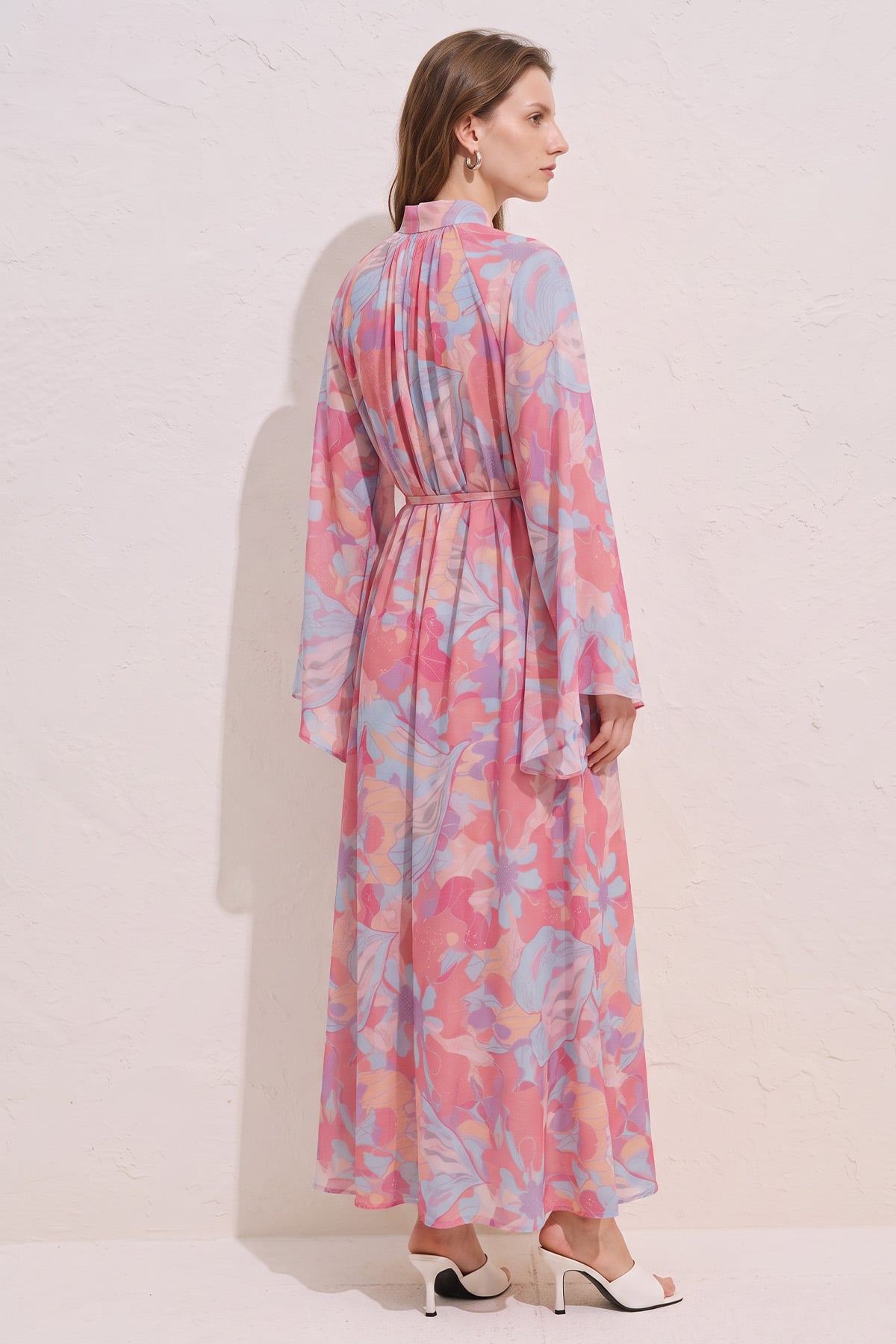 Çiçek Desenli  Elbise Y0165 - PEMBE  | zenne.com 