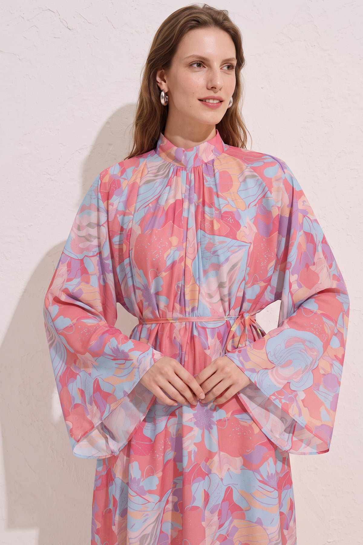 Çiçek Desenli  Elbise Y0165 - PEMBE  | zenne.com 