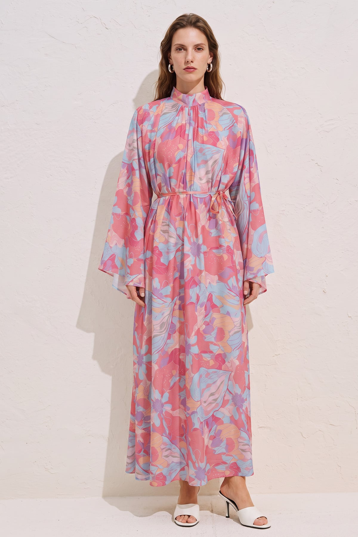 Çiçek Desenli  Elbise Y0165 - PEMBE  | zenne.com 