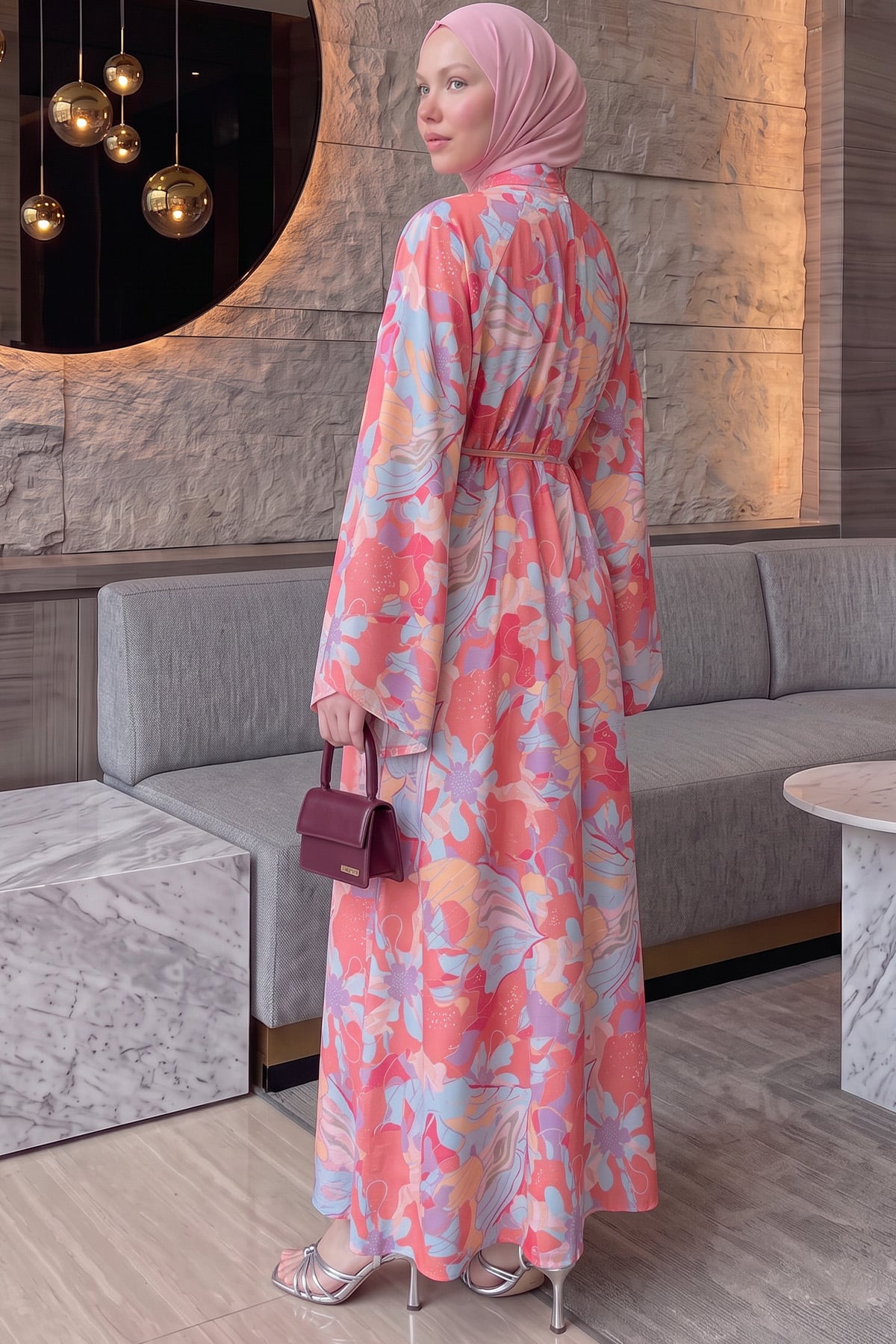 Çiçek Desenli  Elbise Y0165 - PEMBE  |  