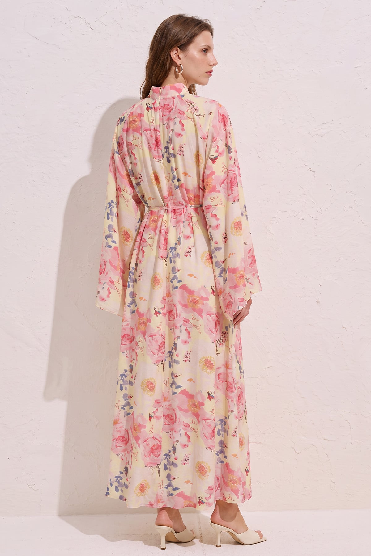 Çiçek Desenli  Elbise Y0165 - PUDRA |  