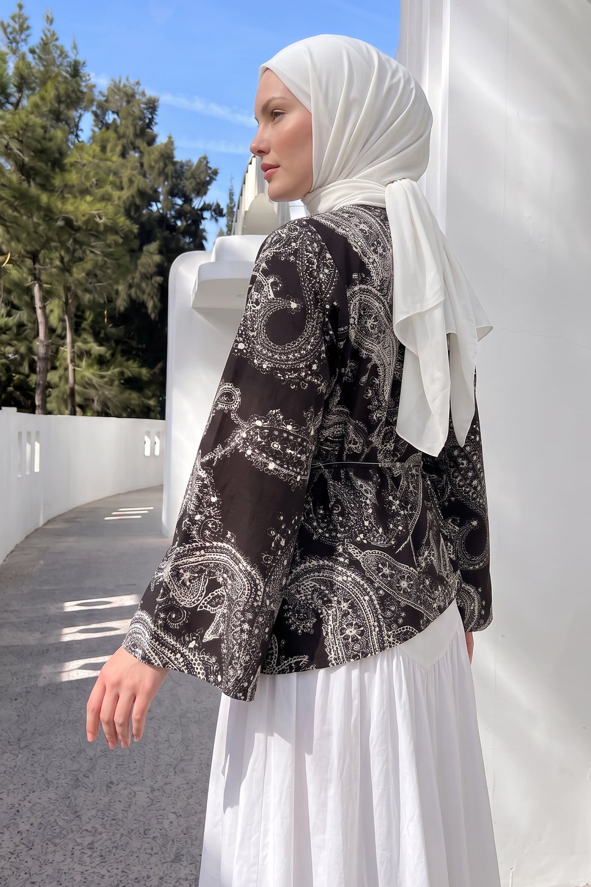 Buta Desenli Asimetrik Bluz Y0166 - KOYU KAHVE  |  