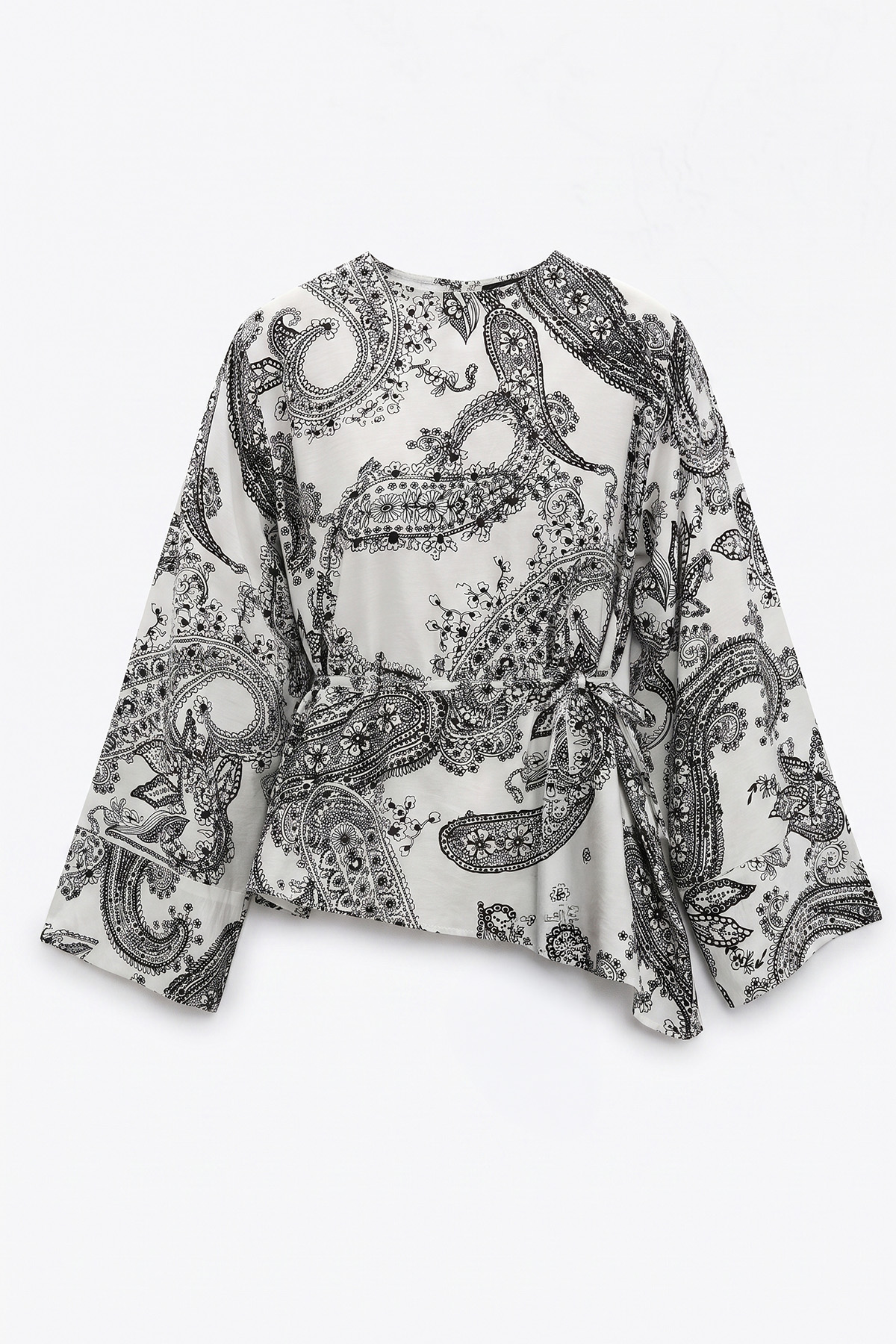 Buta Desenli Asimetrik Bluz Y0166 - BEYAZ | zenne.com 