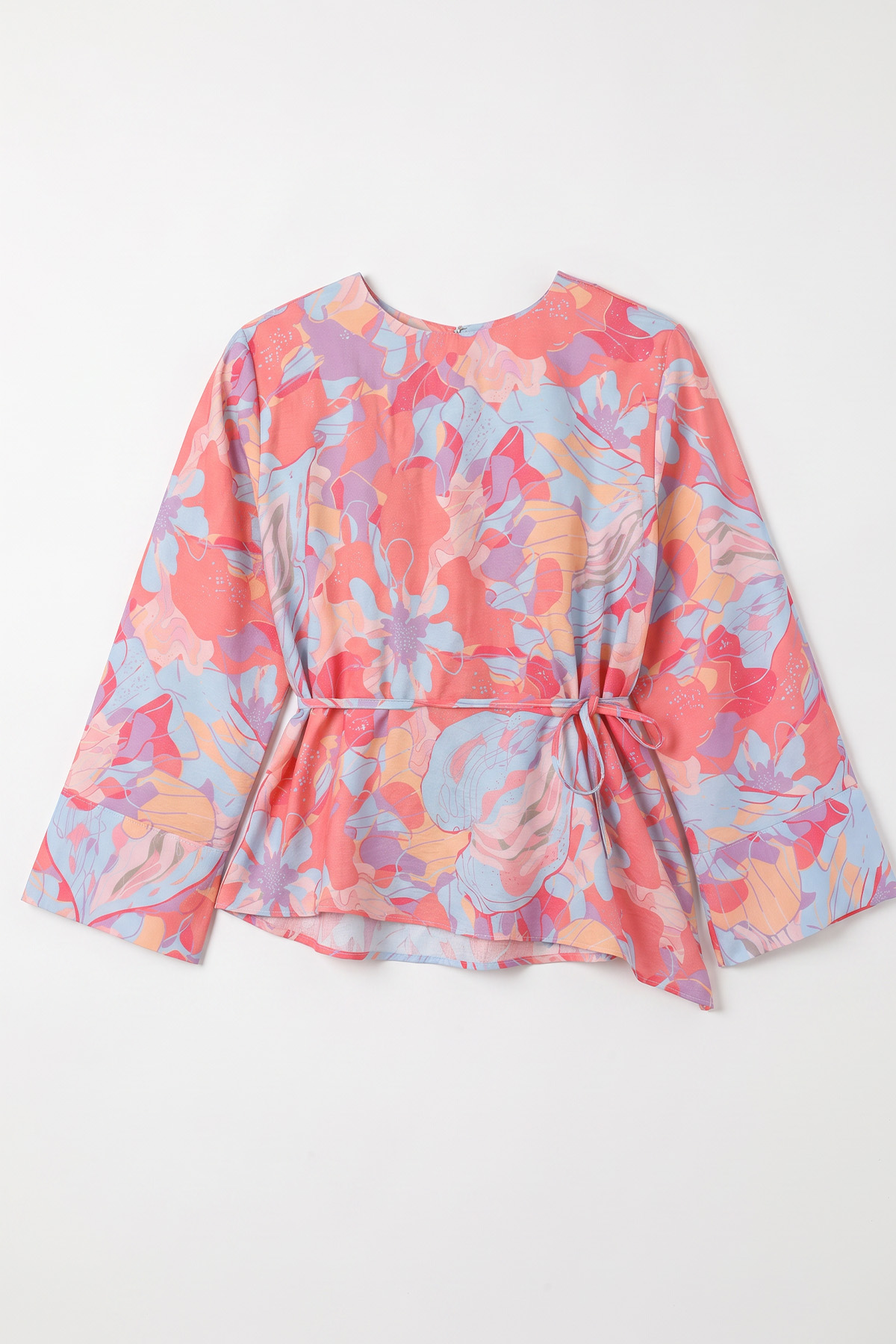 Çiçek Desenli Asimetrik Bluz Y0166 - PEMBE | zenne.com 