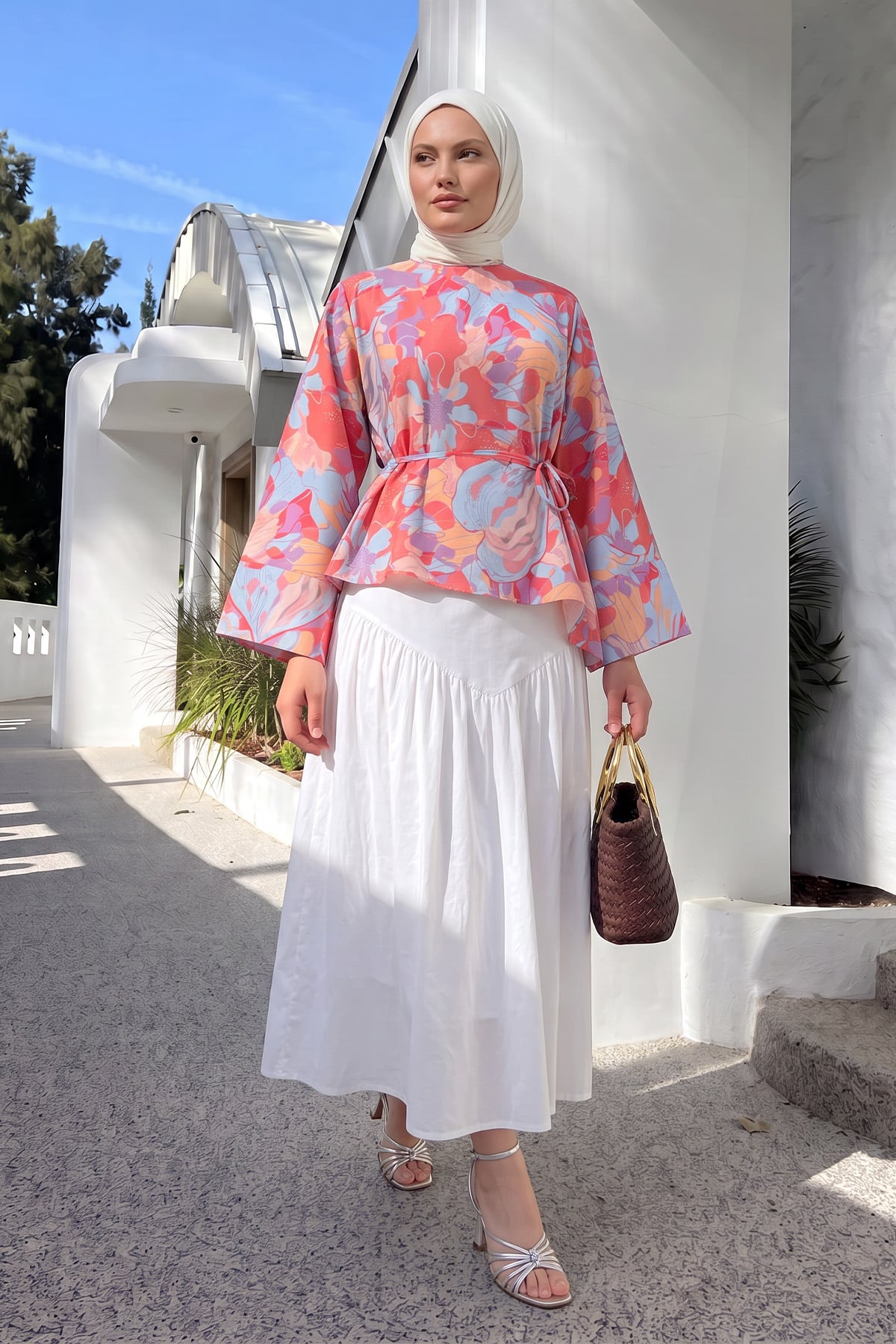 Çiçek Desenli Asimetrik Bluz Y0166 - PEMBE |  