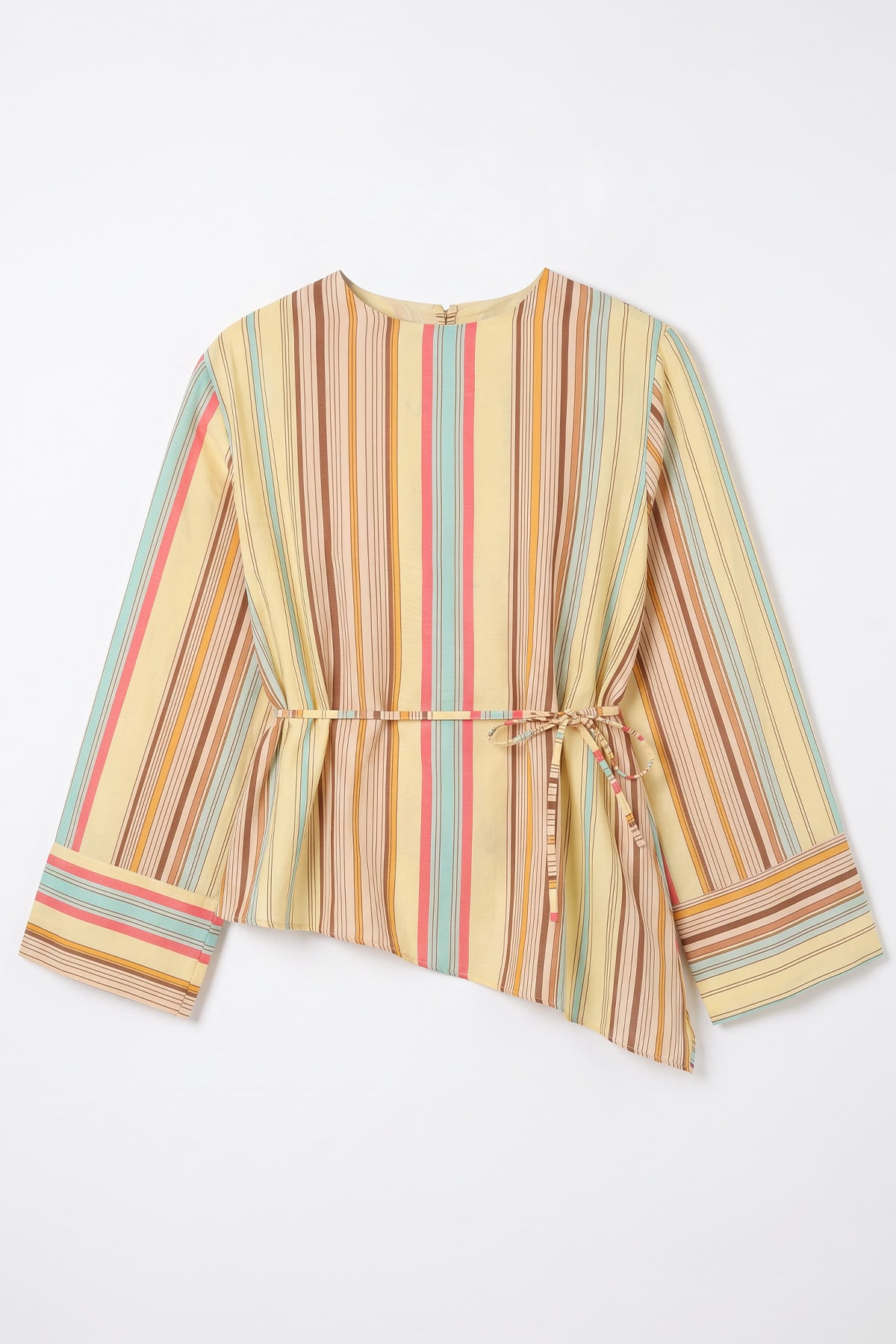 Çizgili  Asimetrik Bluz Y0166 - SARI |  