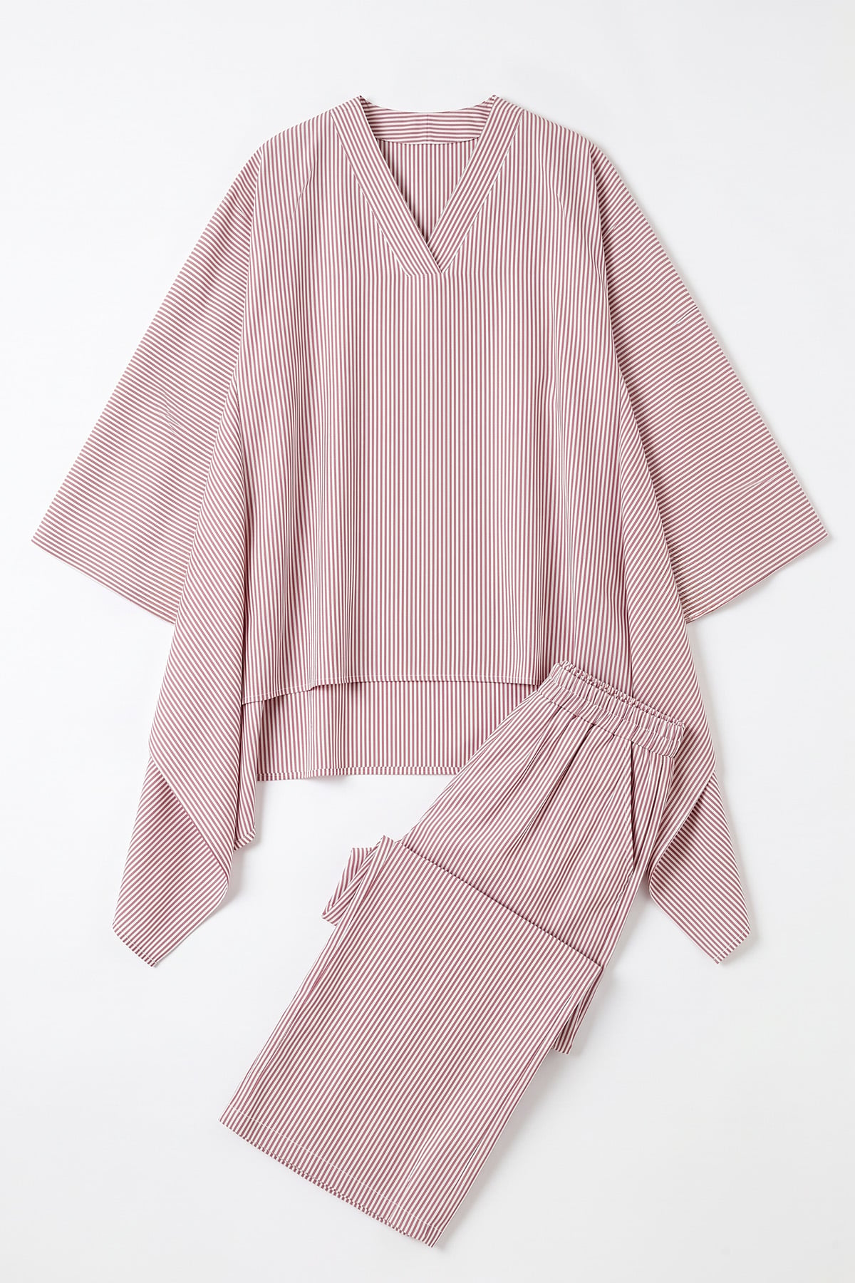 Asimetrik Kesim Çizgili  Takım Y0164 - PEMBE | zenne.com 