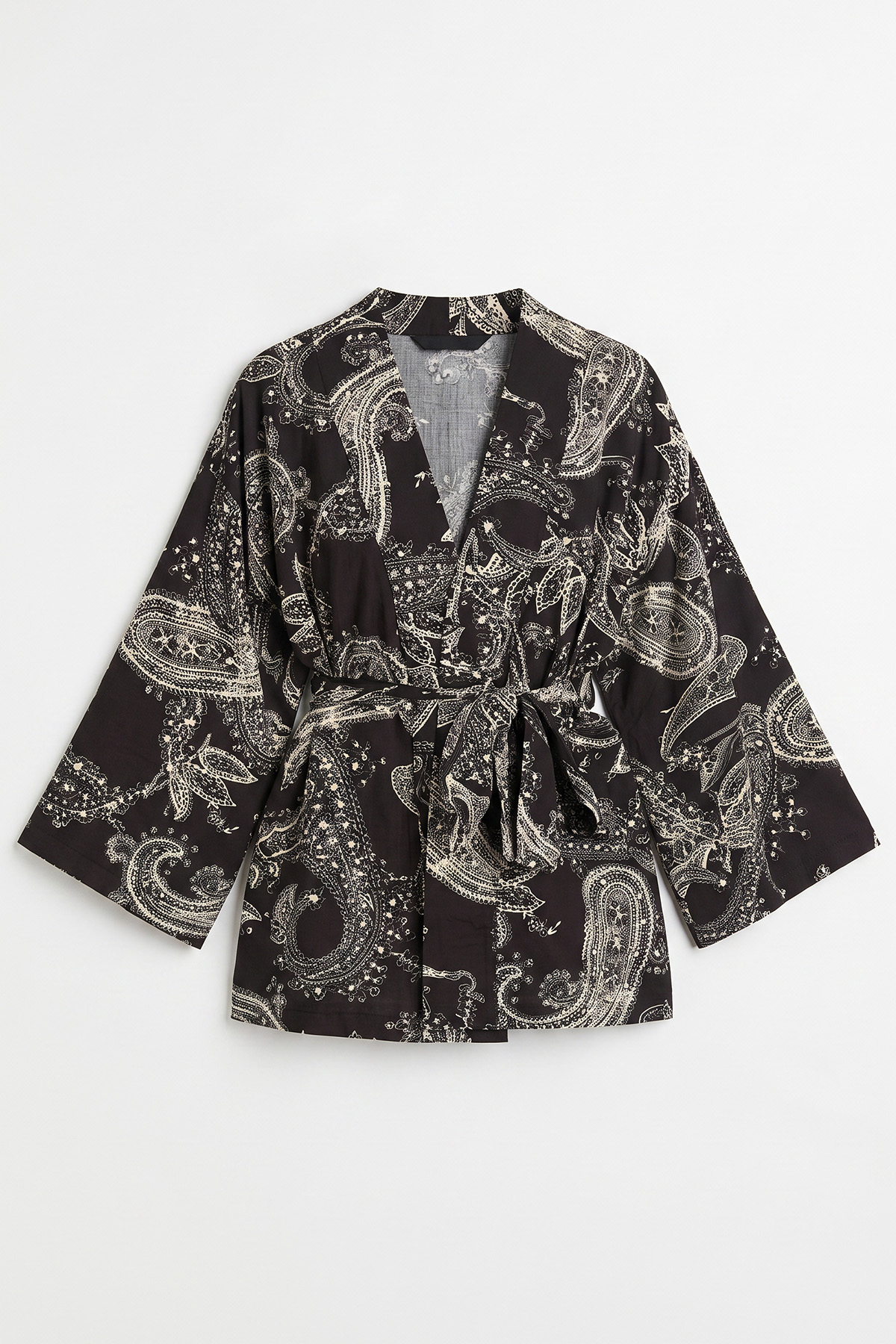 Buta Desenli Kimono Y0167 - KOYU KAHVE | zenne.com 
