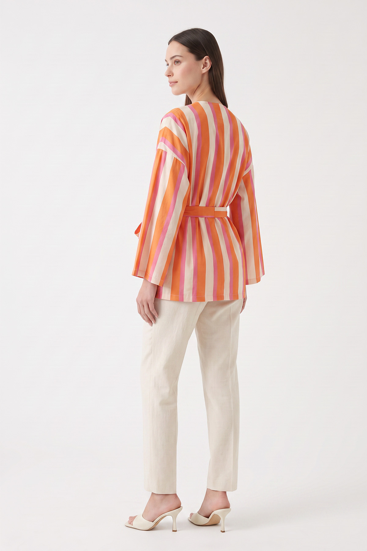 Çizgili Kimono Y0167 - MERCAN | zenne.com 