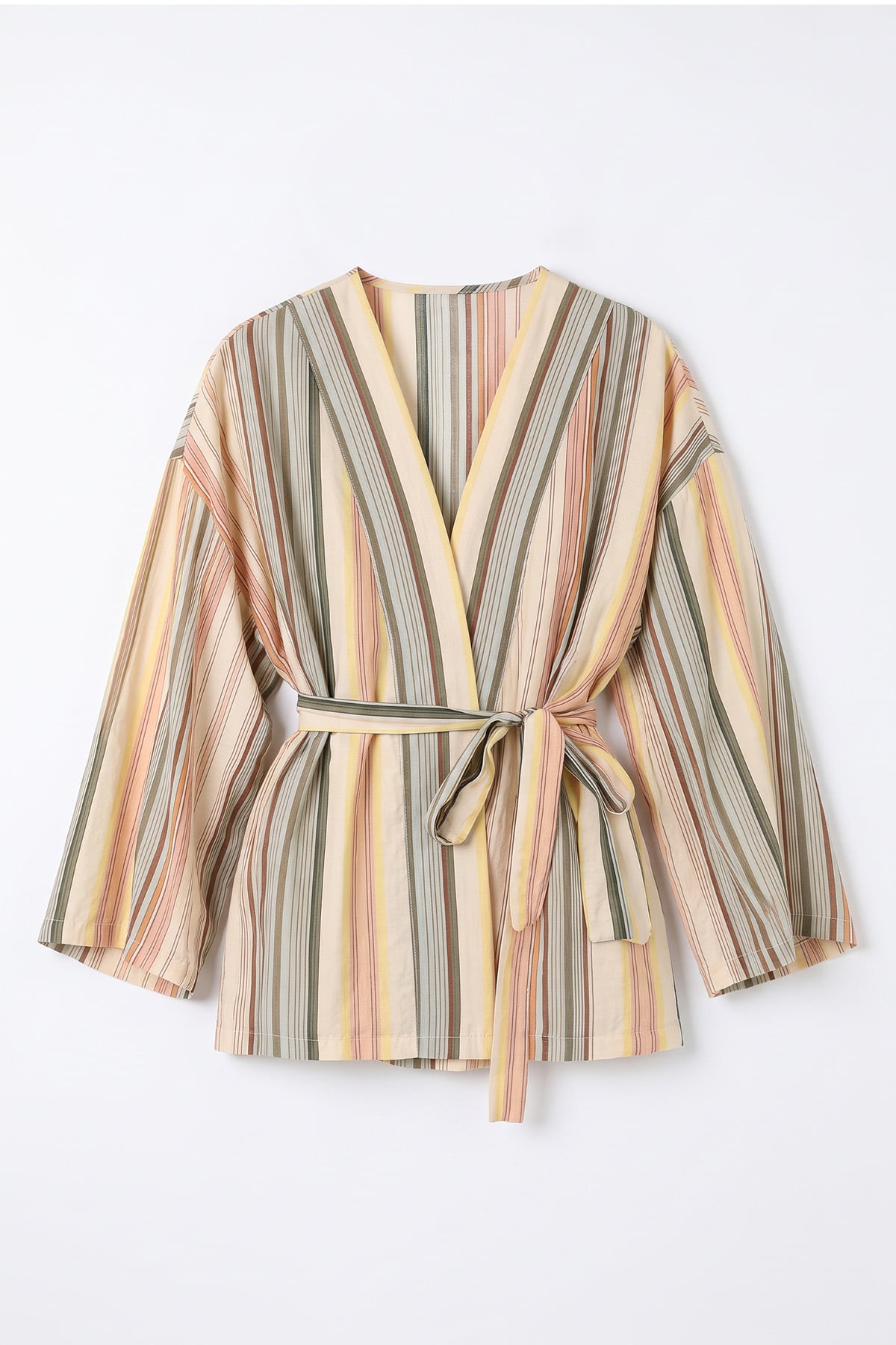 Çizgili  Kimono Y0167 - HAKİ | zenne.com 