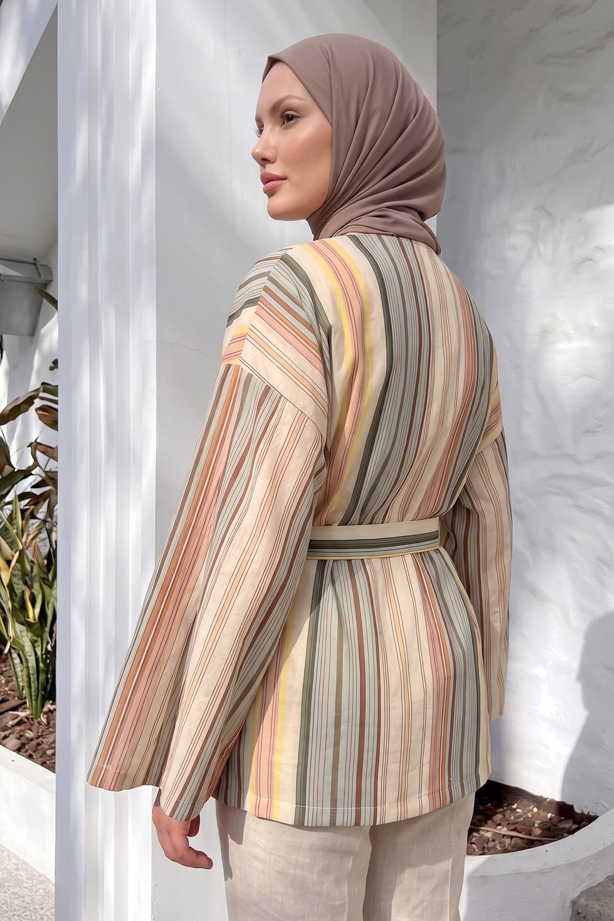 Çizgili  Kimono Y0167 - HAKİ |  