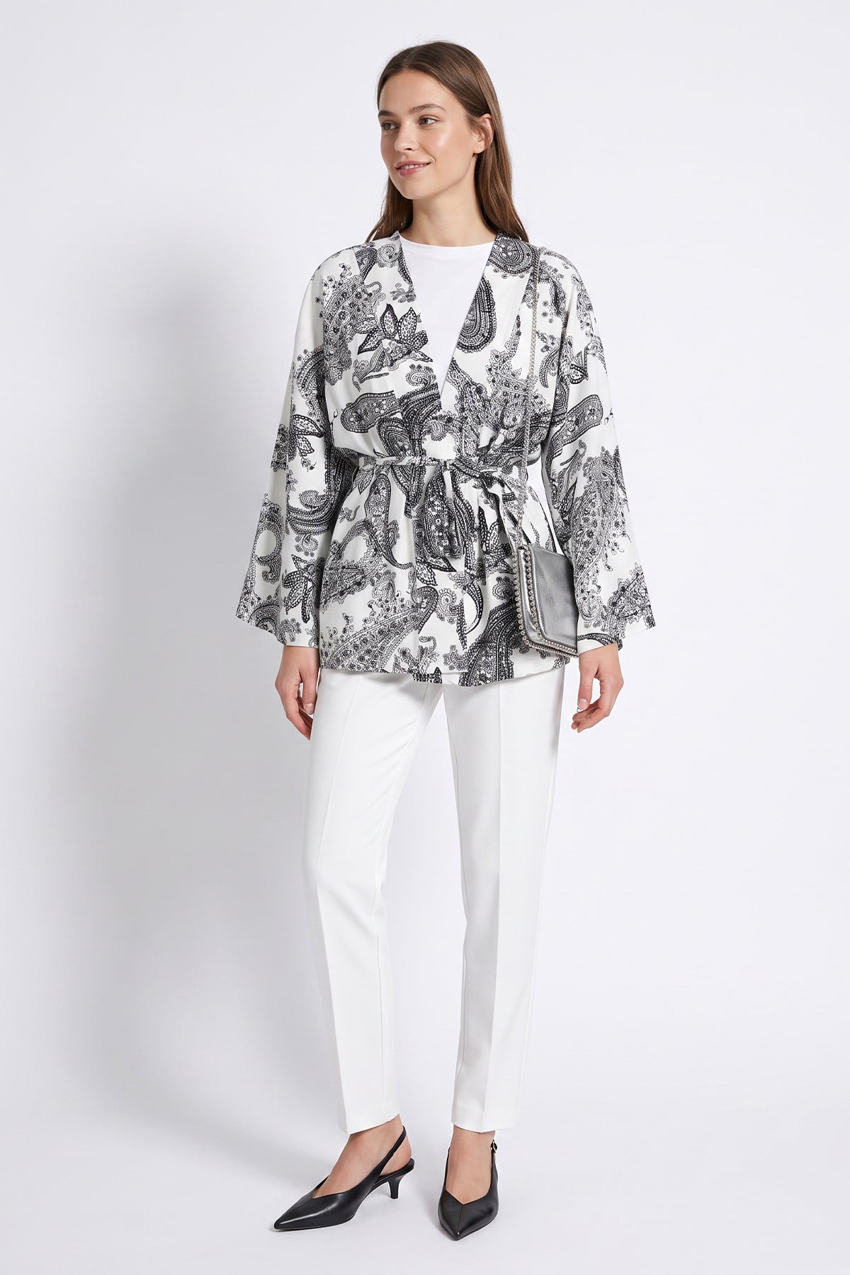  Buta Desenli Kimono Y0167 - BEYAZ | zenne.com 