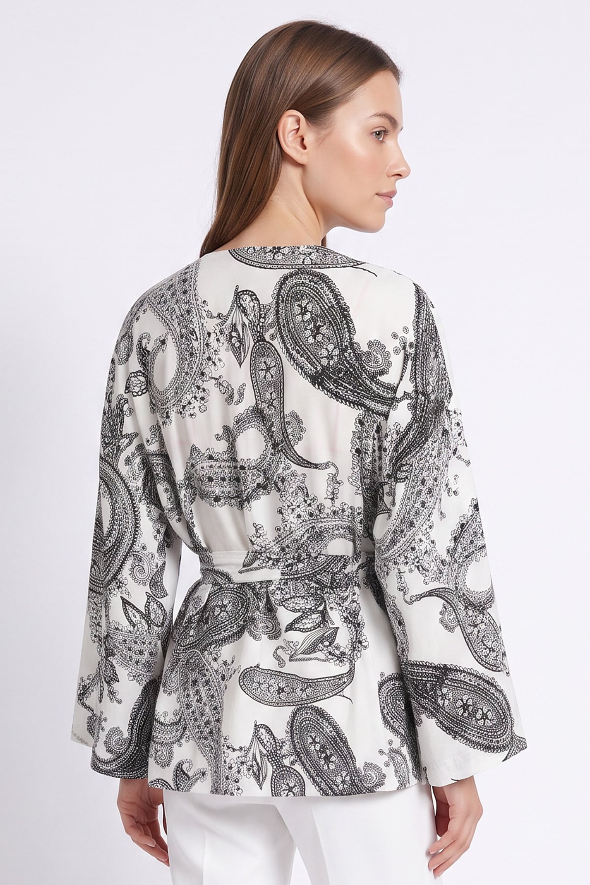  Buta Desenli Kimono Y0167 - BEYAZ | zenne.com 