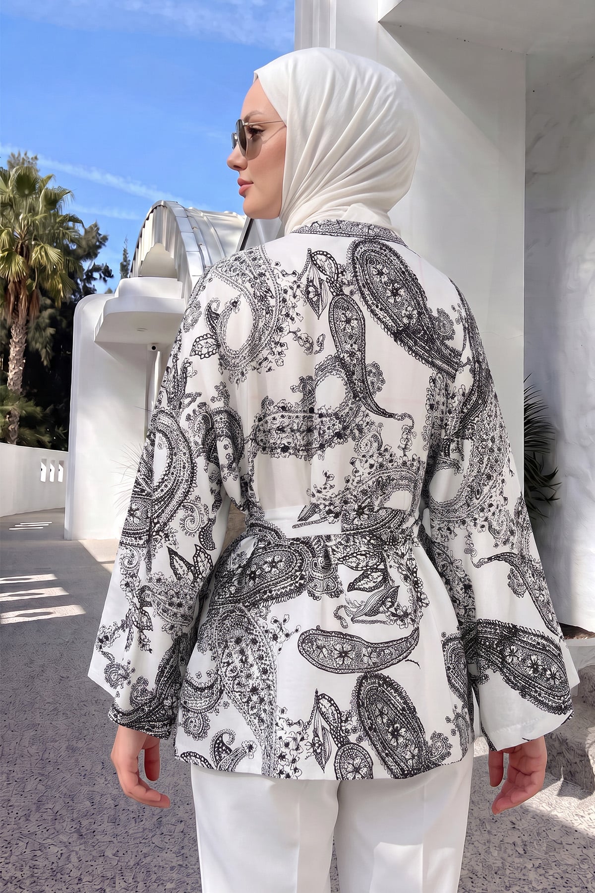  Buta Desenli Kimono Y0167 - BEYAZ |  