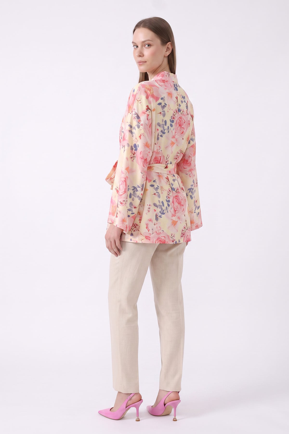 Çiçek Desenli Kimono Y0167 - PUDRA | zenne.com 