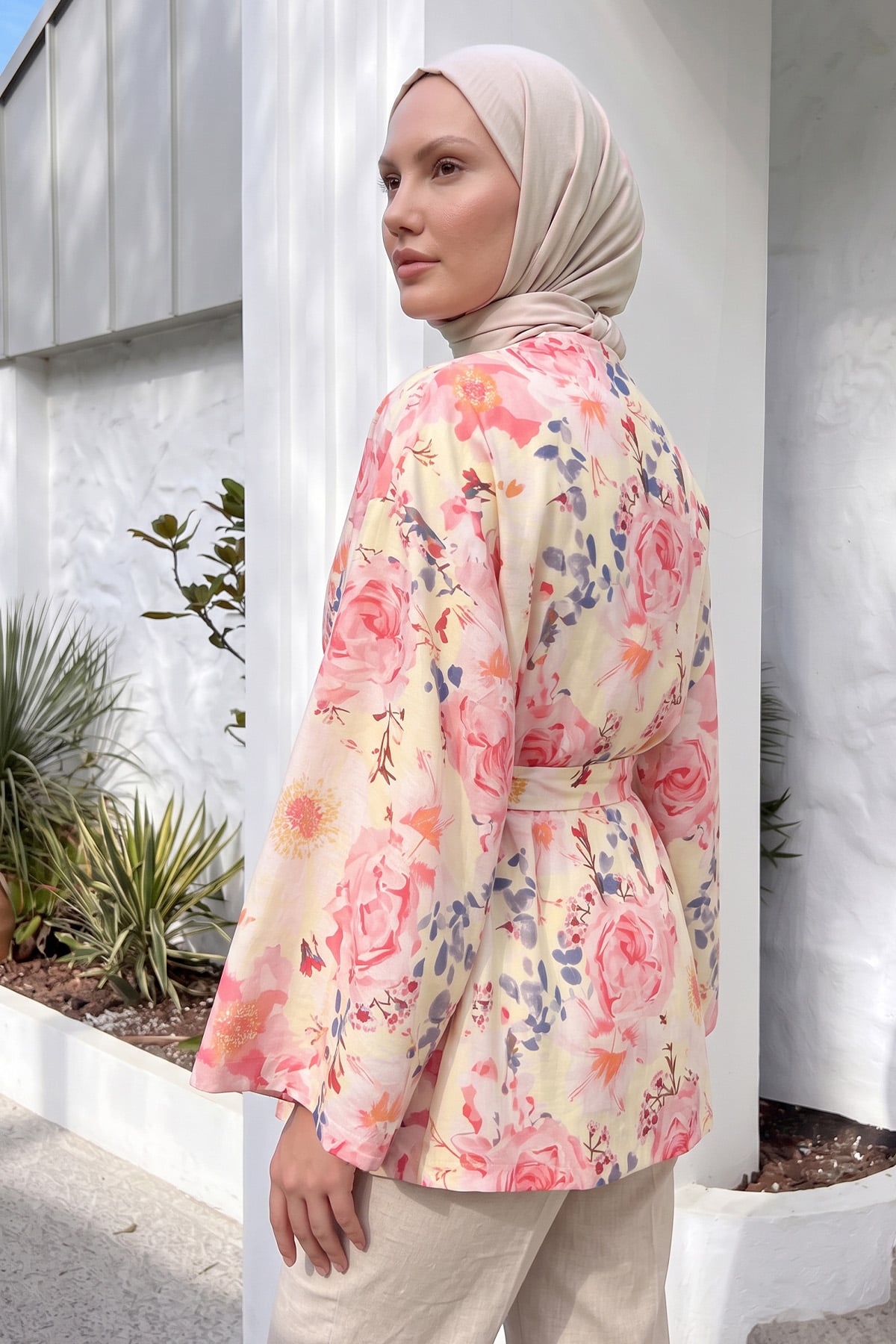 Çiçek Desenli Kimono Y0167 - PUDRA |  