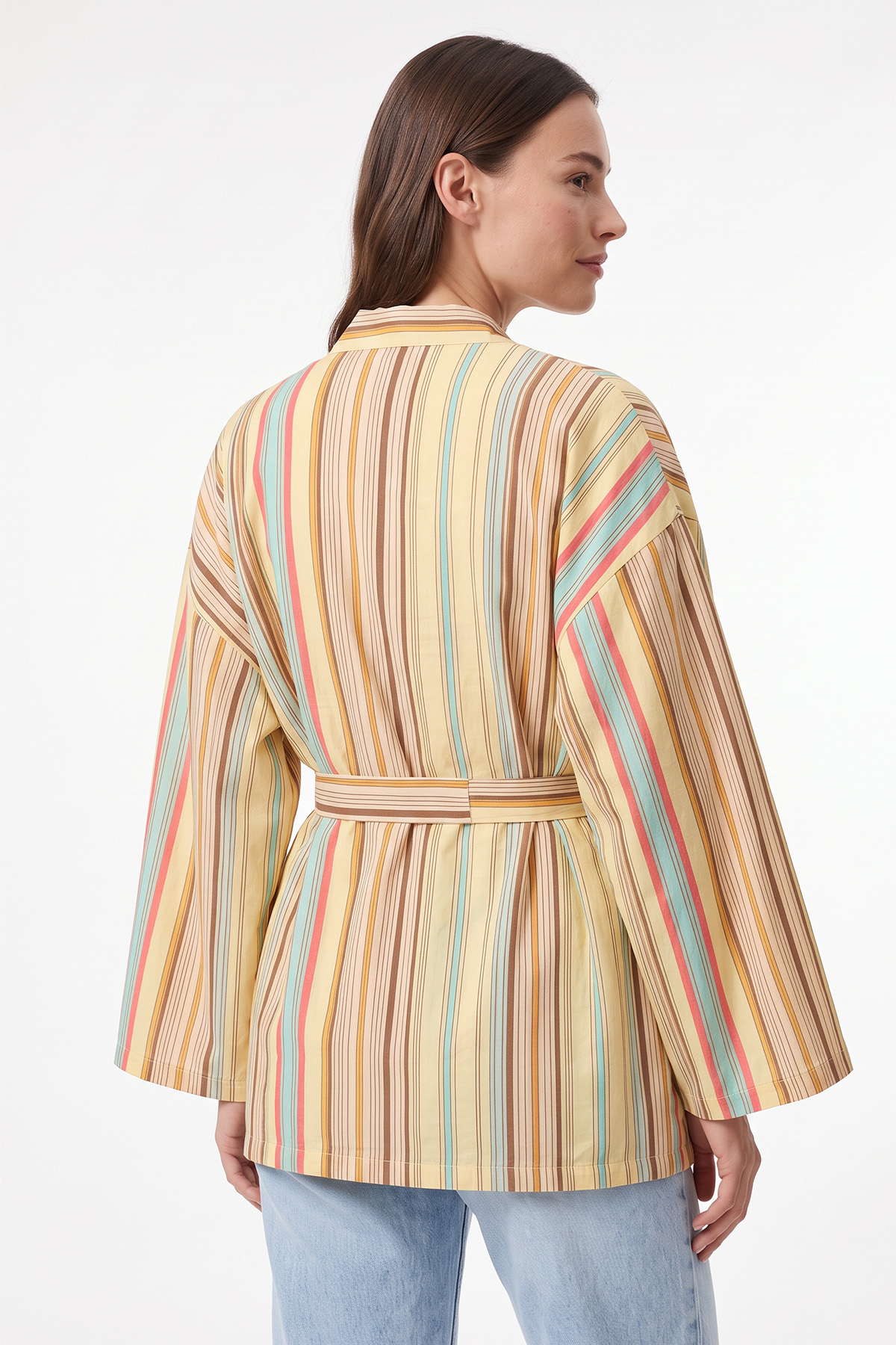 Çizgili Kimono Y0167 - SARI | zenne.com 